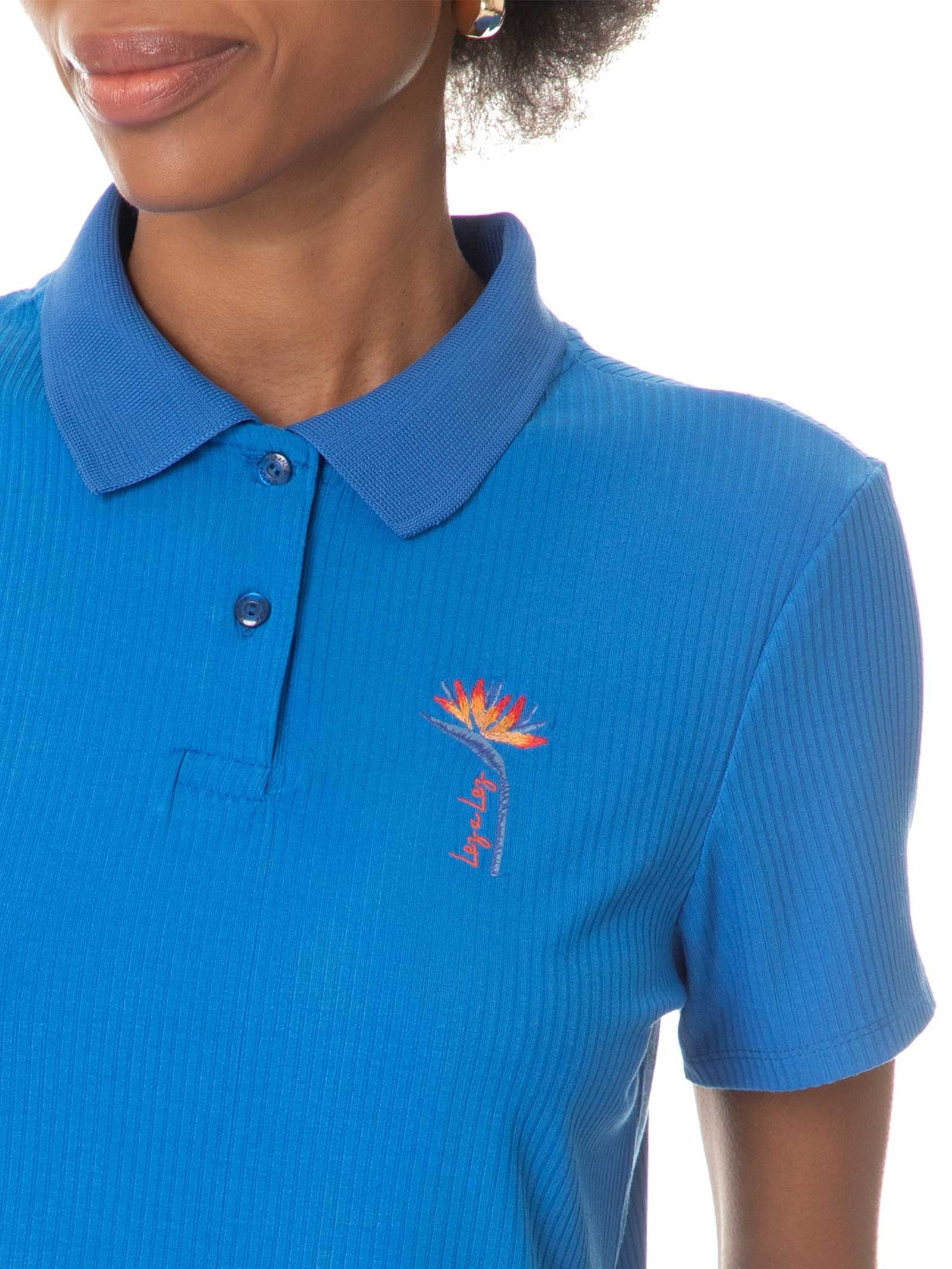 Blusa Polo Feminina Manga Curta Azul    Lez A Lez
