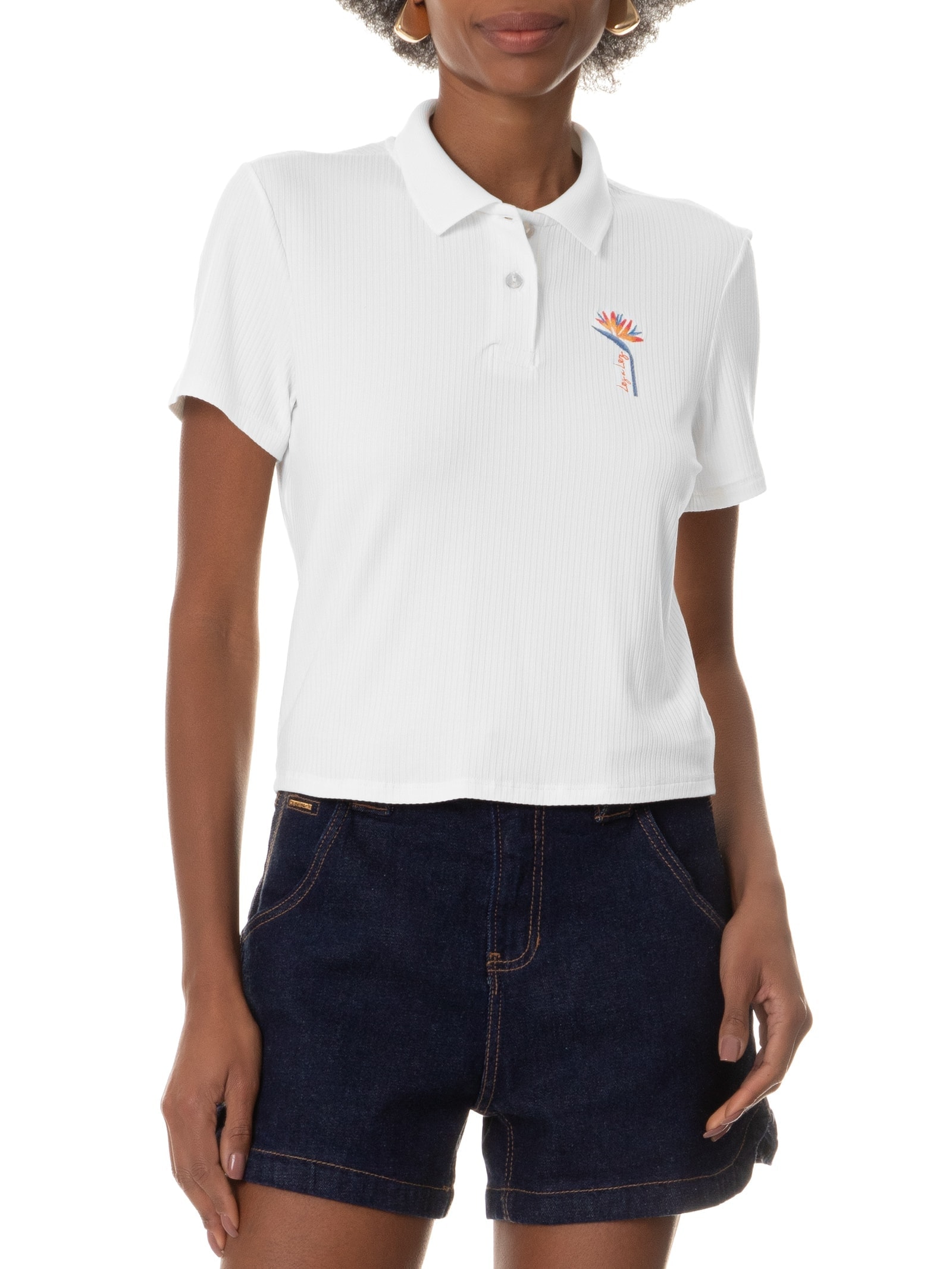 Blusa Polo Feminina Manga Curta Branco Lez A Lez