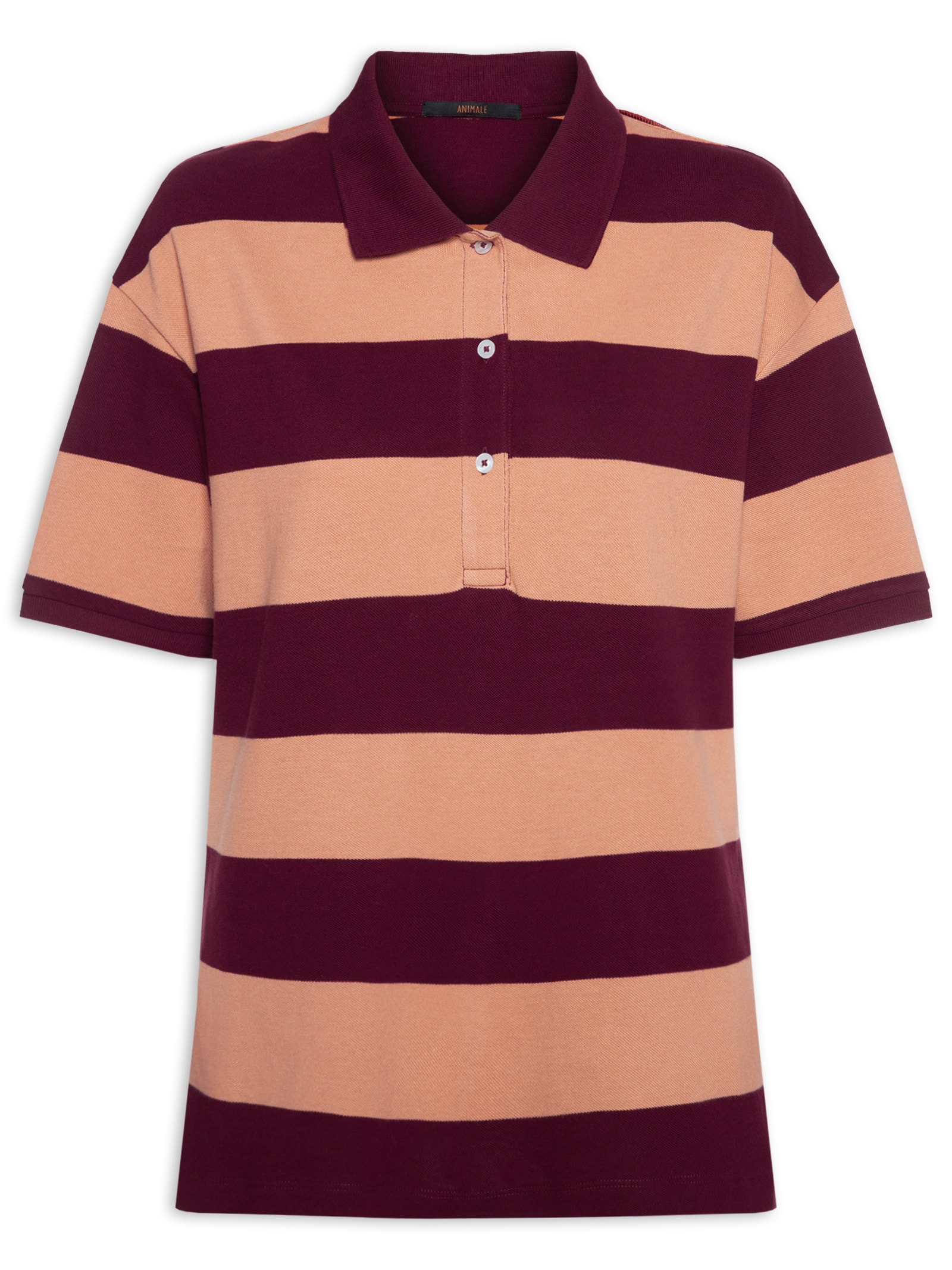 Blusa Polo Feminina Oversize Fio Tinto Listrado V Rosa Animale