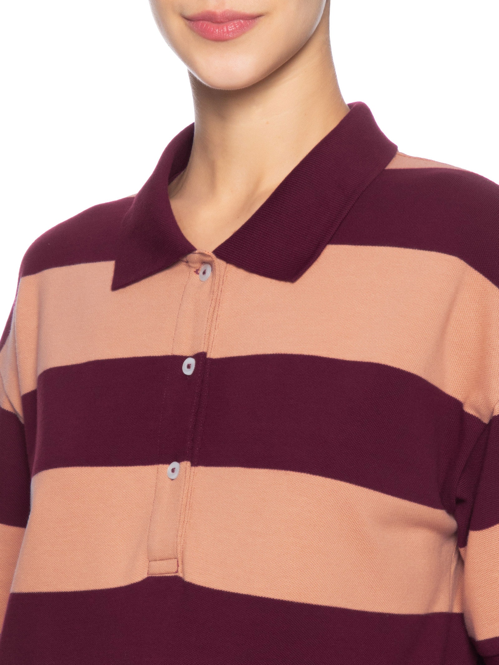 Blusa Polo Feminina Oversize Fio Tinto Listrado V Rosa Animale