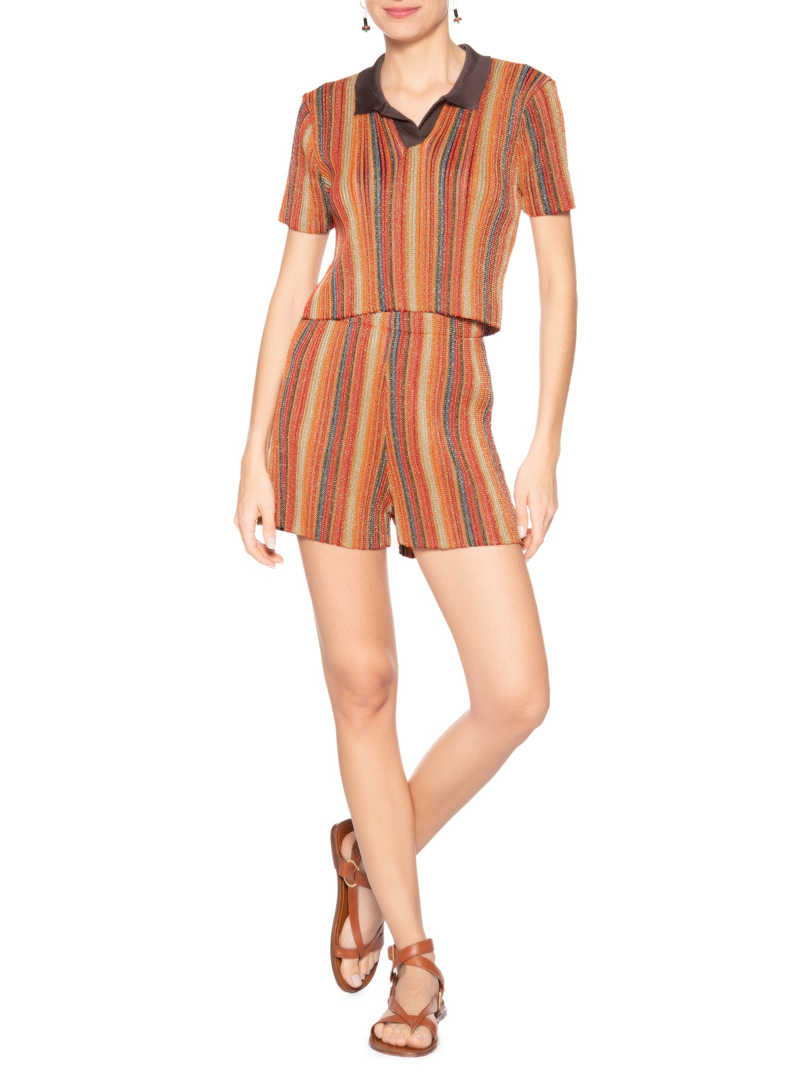 Blusa Polo Tricot Listras - Vermelho - Osklen