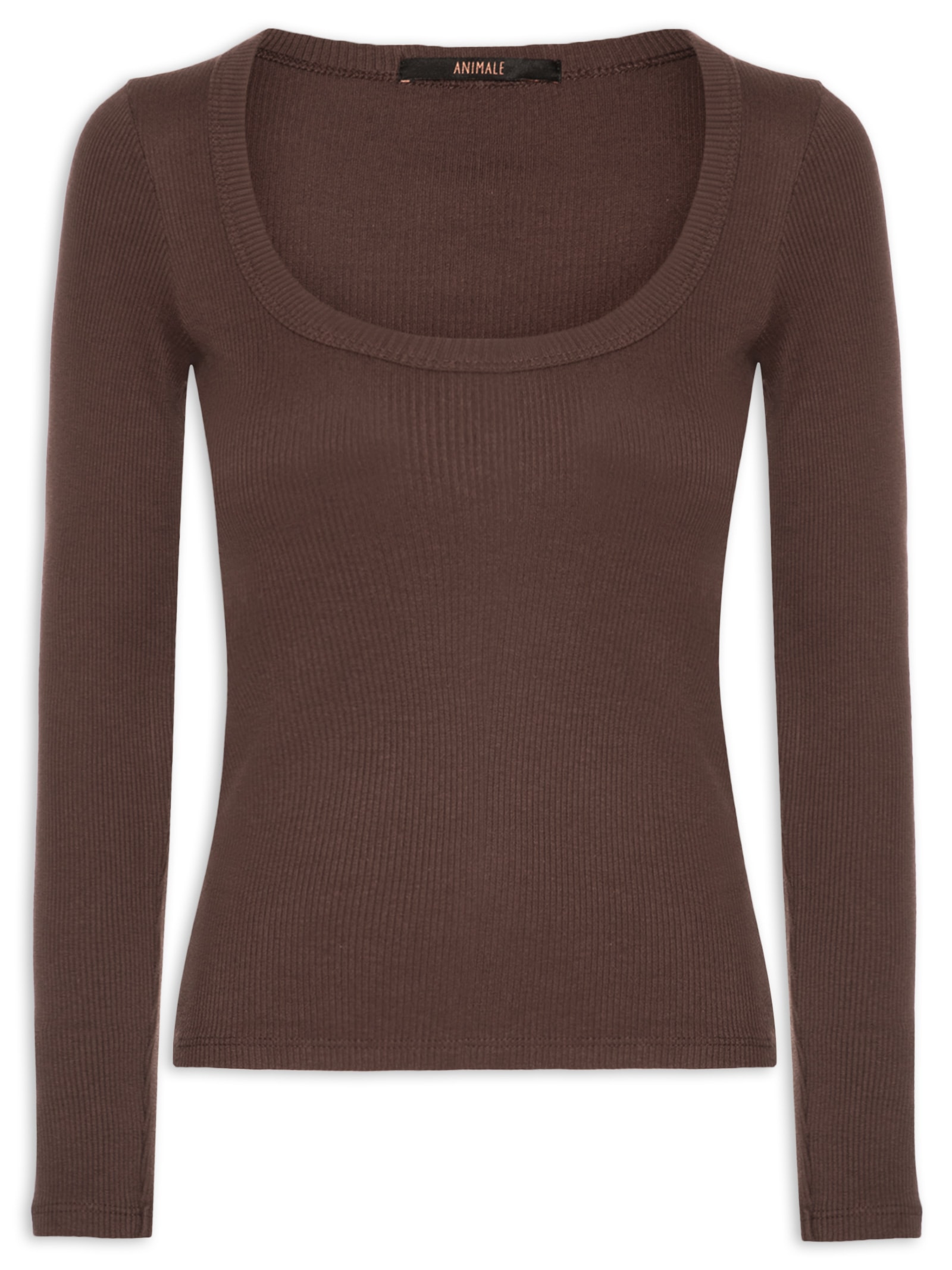 Blusa Ribana Manga Longa Marrom Animale