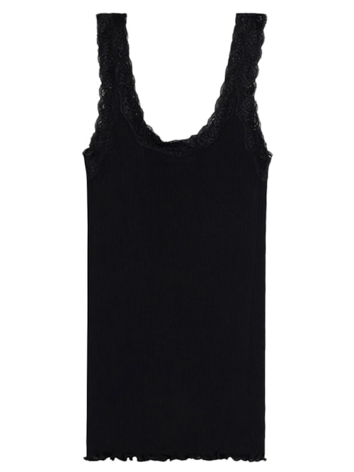 Blusa Sem Mangas Em Seda Com Decote Em Renda – Preto