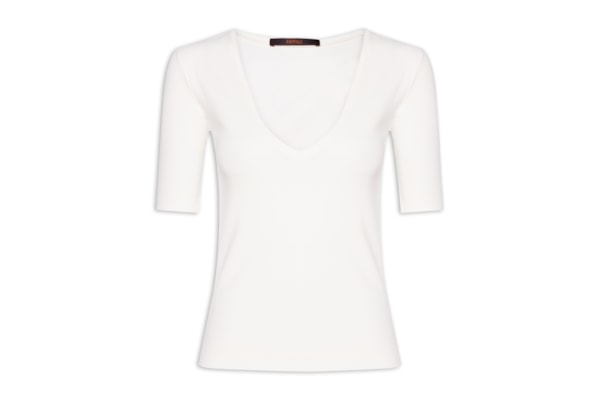 Blusa Tee Manga Média Decote V - Branco