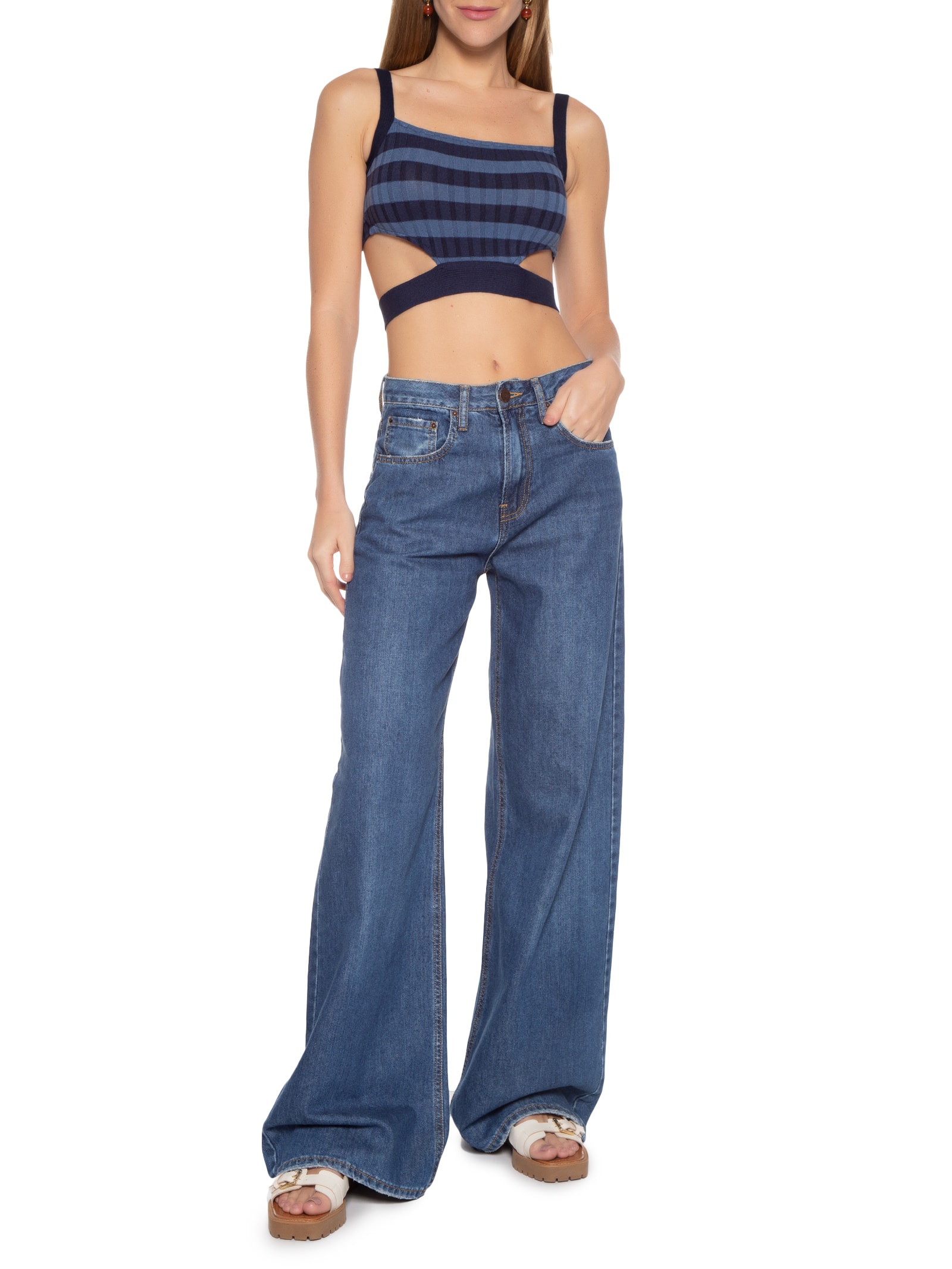 Blusa Tricot Abertura Lateral Azul Market 33