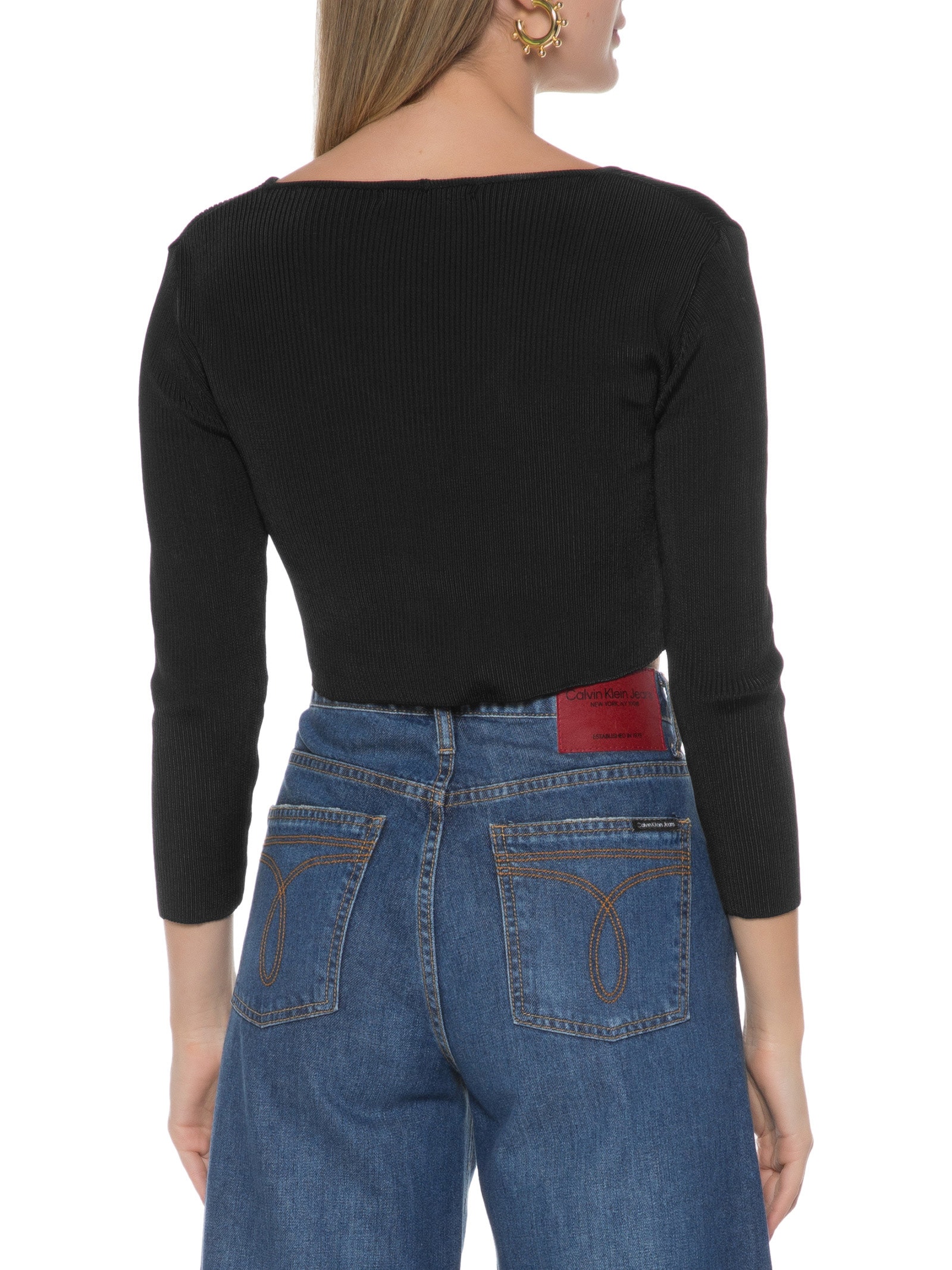 Blusa Tricot Com Detalhe Metal Preto Open