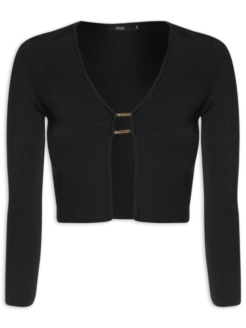 Blusa Tricot Com Detalhe Metal - Preto