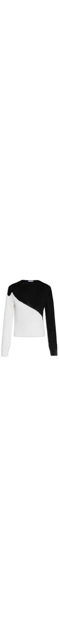 Blusa Tricot Cropped Bicolor - Preto