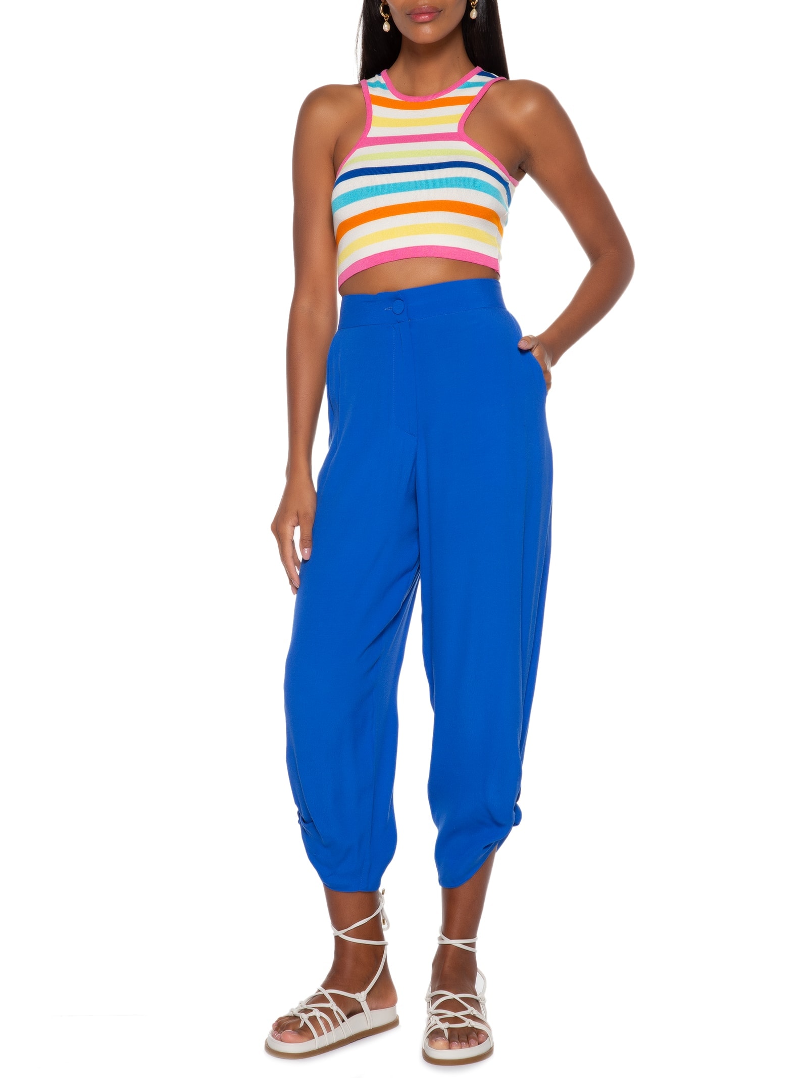 Blusa Tricot Listra Color Branco Dress To