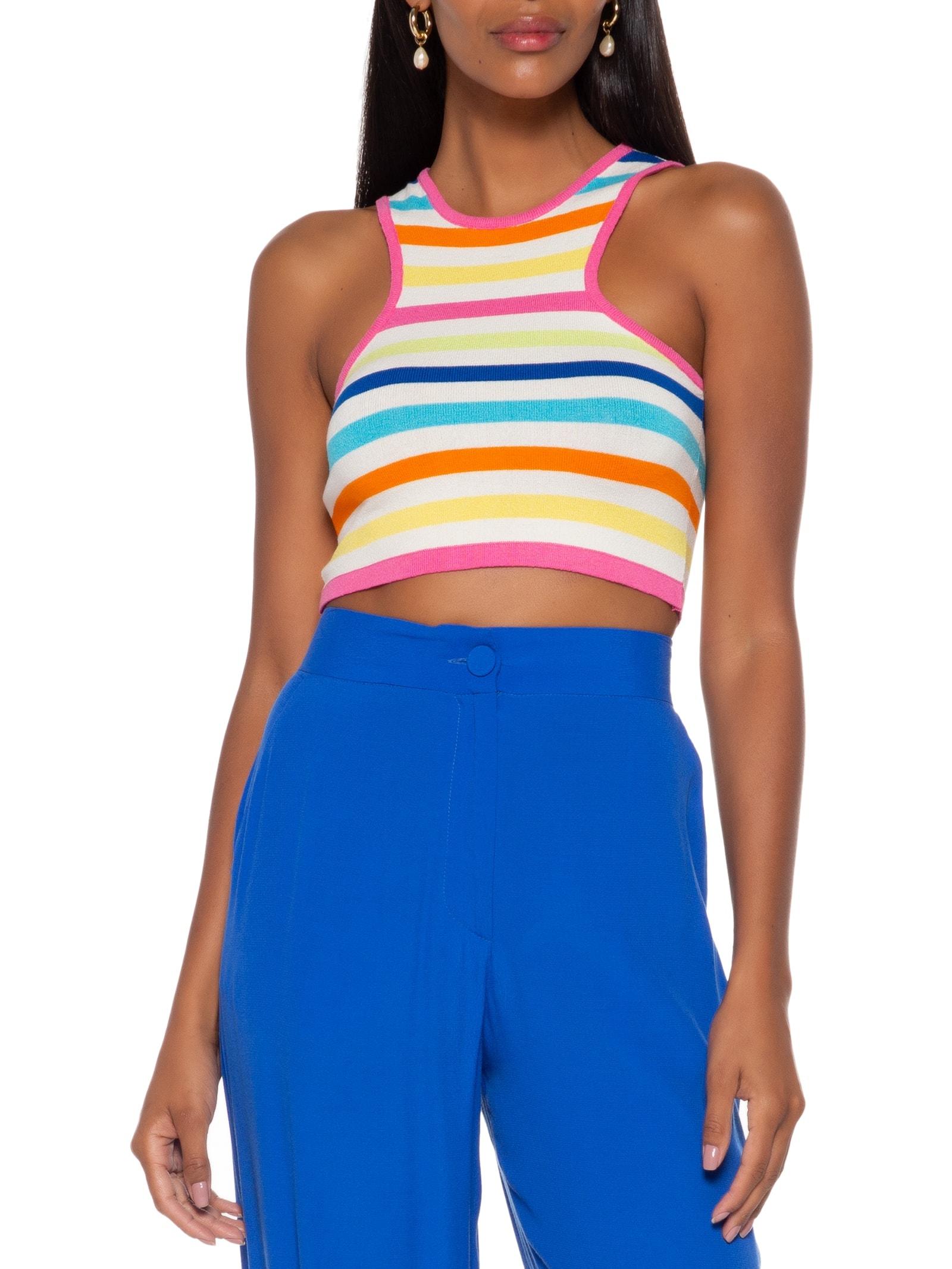 Blusa Tricot Listra Color Branco Dress To