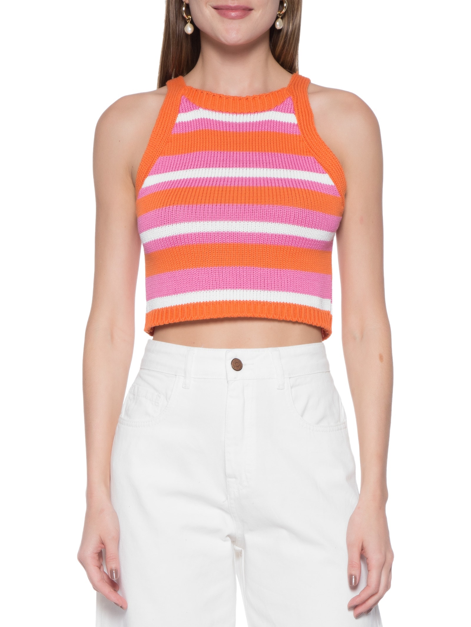 Blusa Tricot Listrada Laranja Dress To