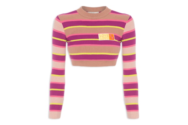 Blusa Tricot Listrada Patch Love - Rosa