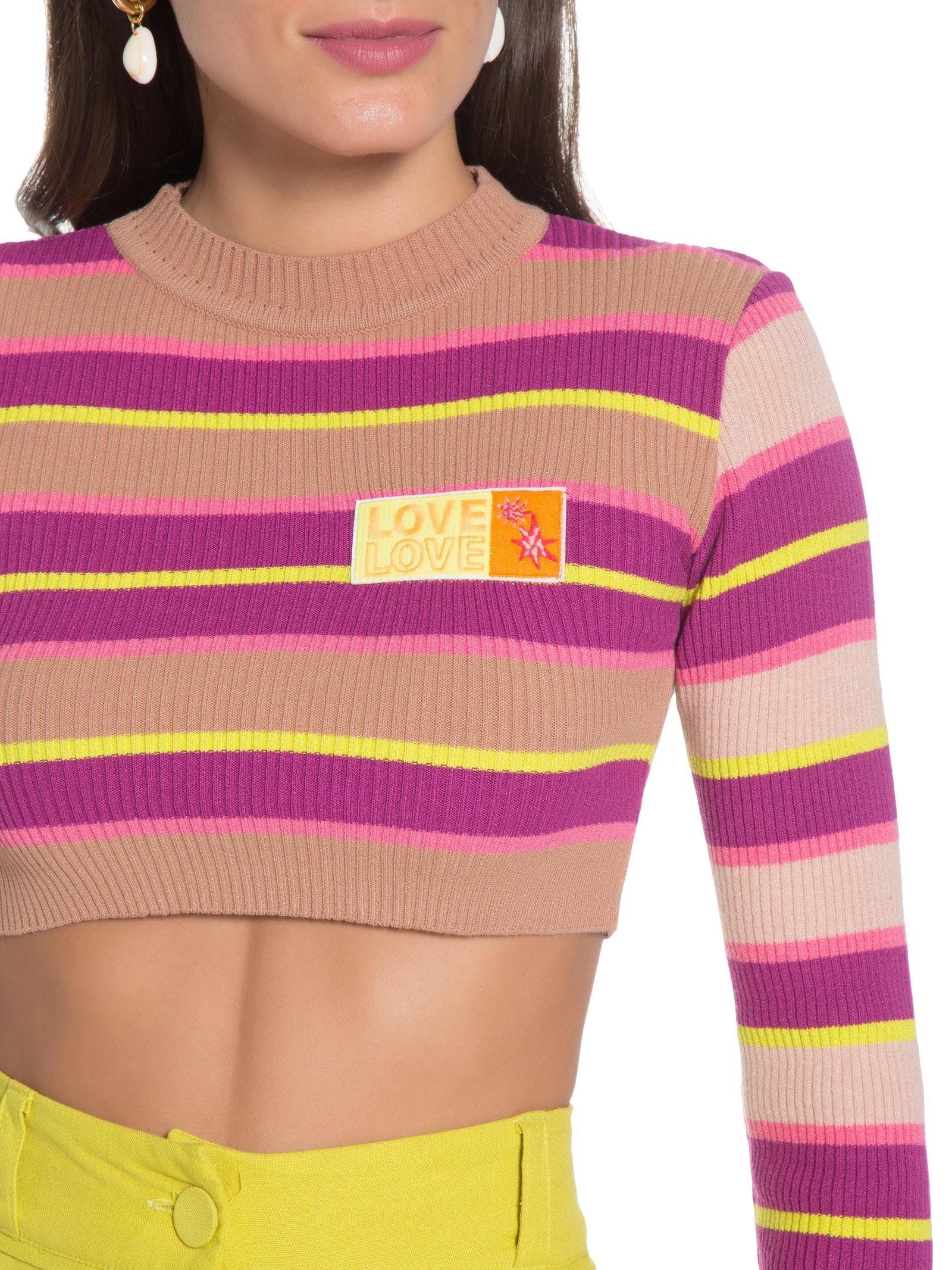Blusa Tricot Listrada Patch Love Rosa Dress To