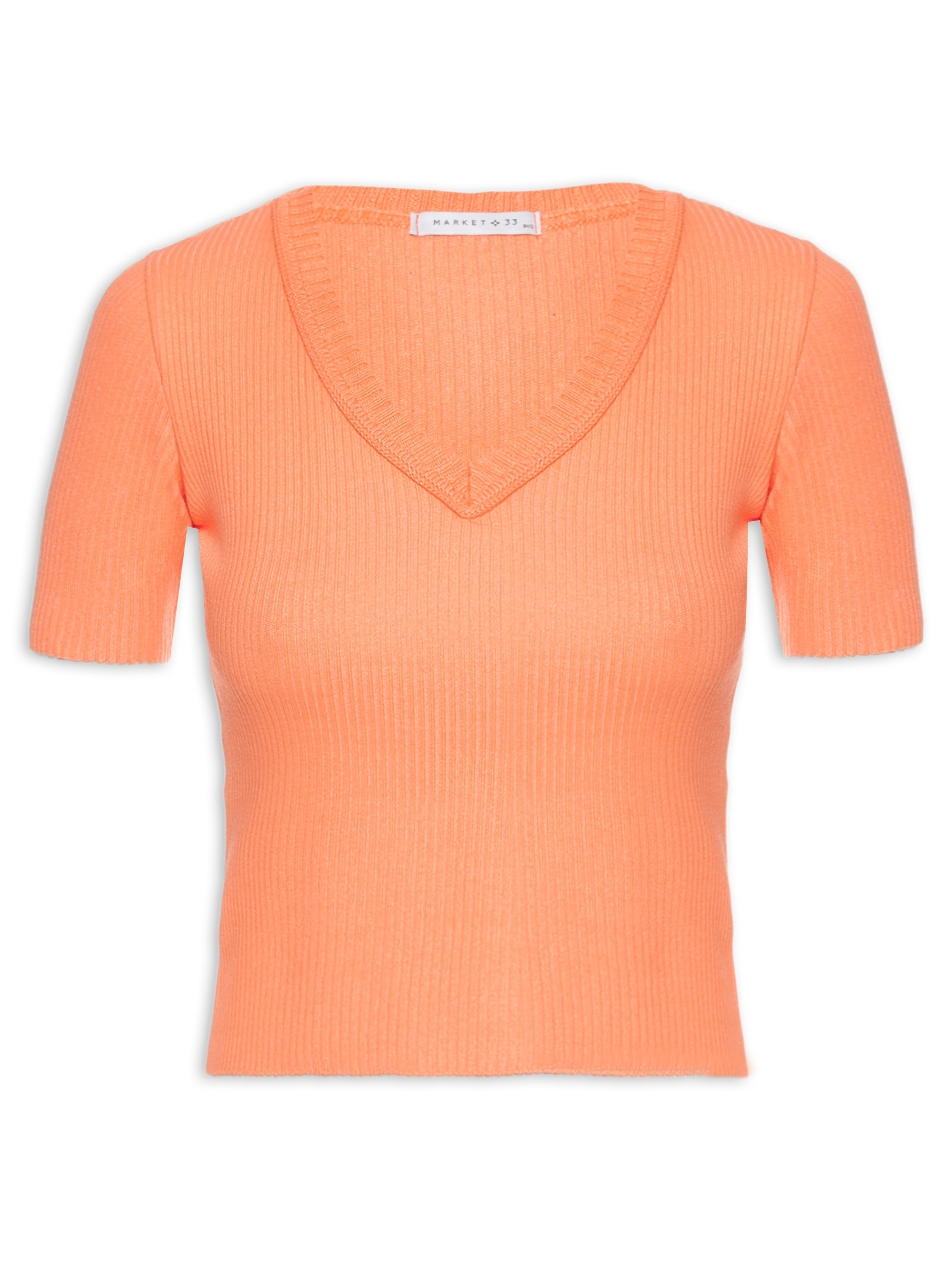 Blusa Tricot Manga Curta Laranja Market 33