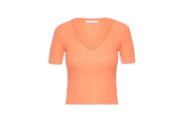 Blusa Tricot Manga Curta - Laranja
