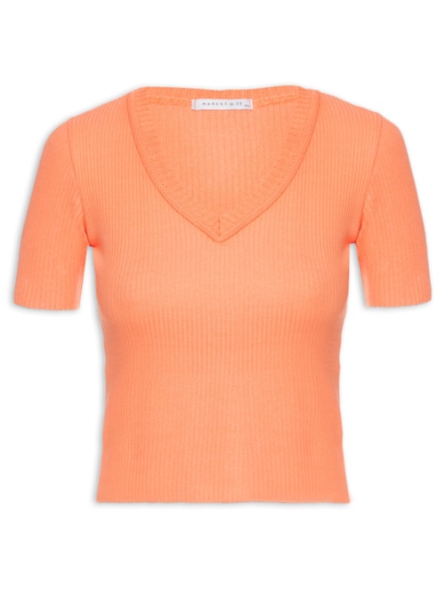 Blusa Tricot Manga Curta – Laranja