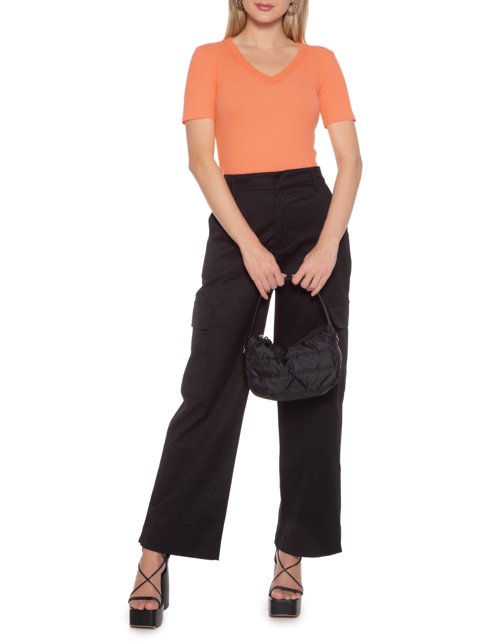 Blusa Tricot Manga Curta Laranja Market 33