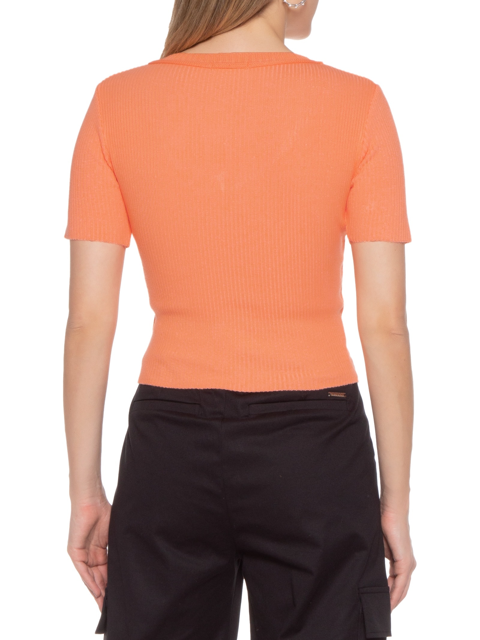Blusa Tricot Manga Curta Laranja Market 33
