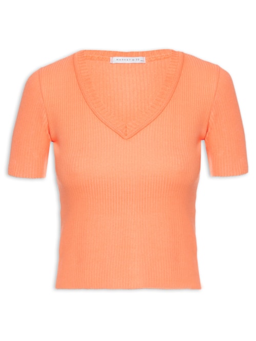 Blusa Tricot Manga Curta - Laranja