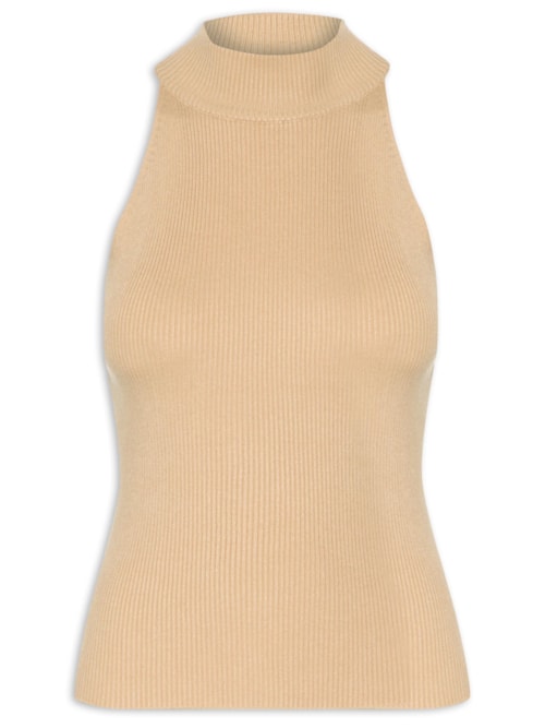 Blusa Tricot Sem Manga Gola Alta – Bege