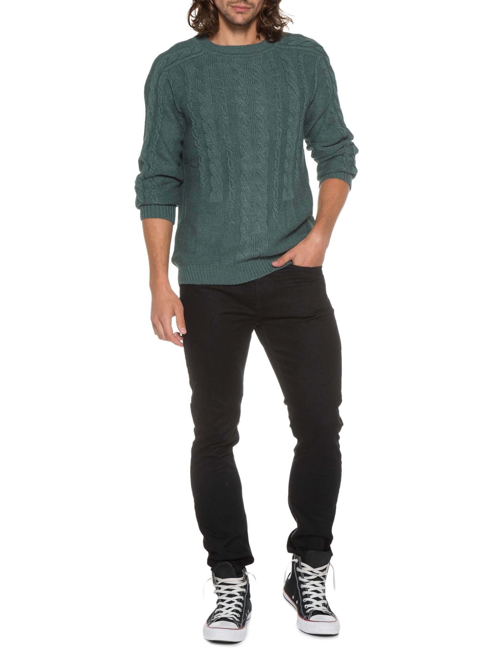 Blusa Tricot Trançado Verde Basiq Men