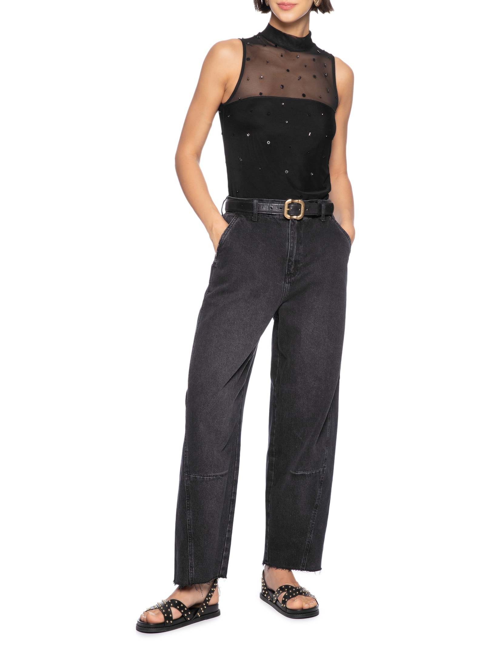 Blusa Tule Brilhos Preto Cantão