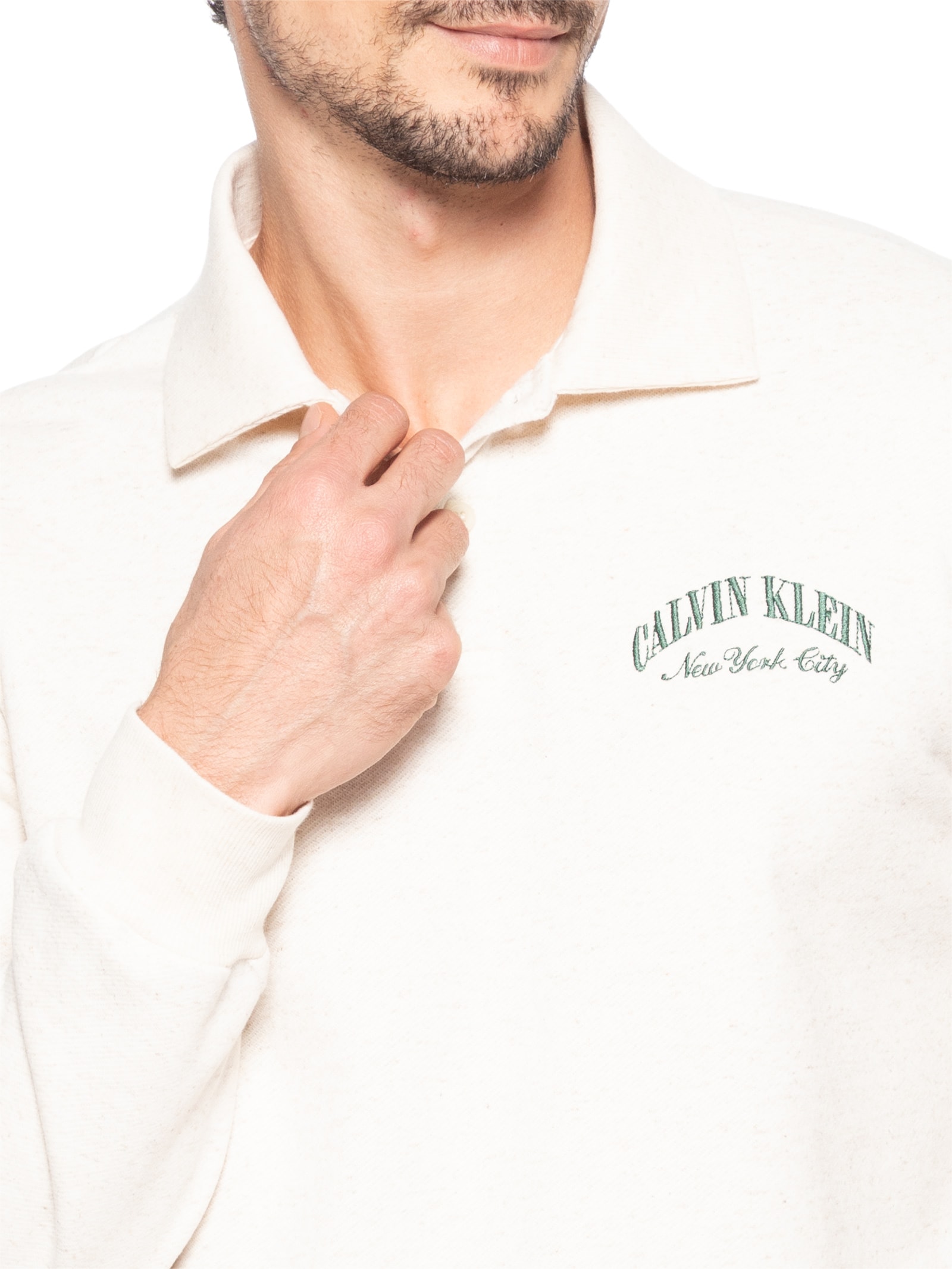 Blusão de Moletom Masculino Gola Polo Heritage CRE – Bege Calvin Klein Underwear