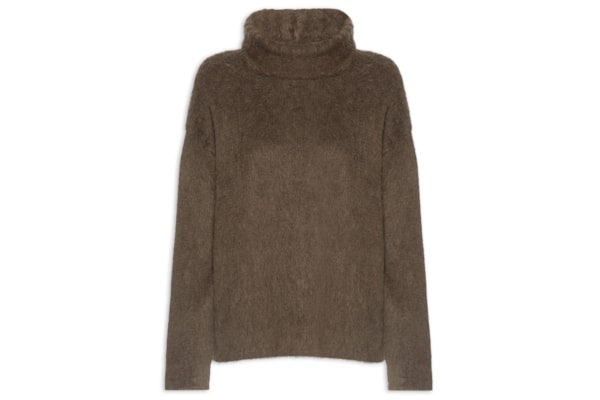 Blusão Feminino De Tricot Pull Com Maxi Gola - Marrom