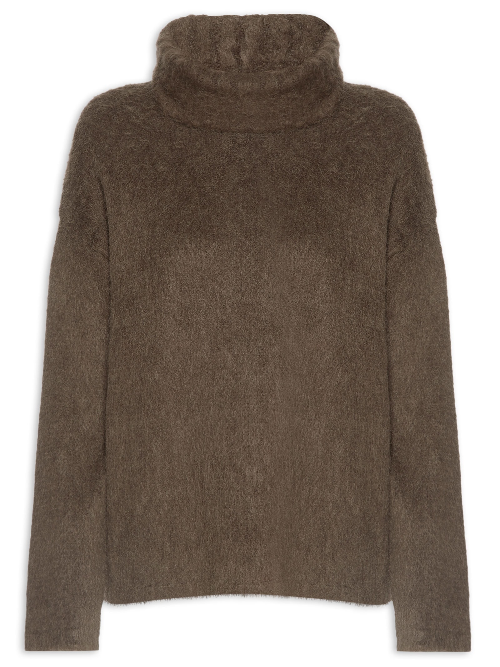 Blusão Feminino De Tricot Pull Com Maxi Gola Marrom Animale