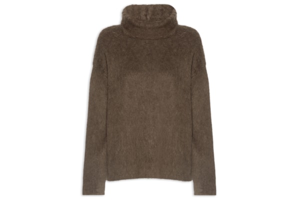 Blusão Feminino De Tricot Pull Com Maxi Gola - Marrom