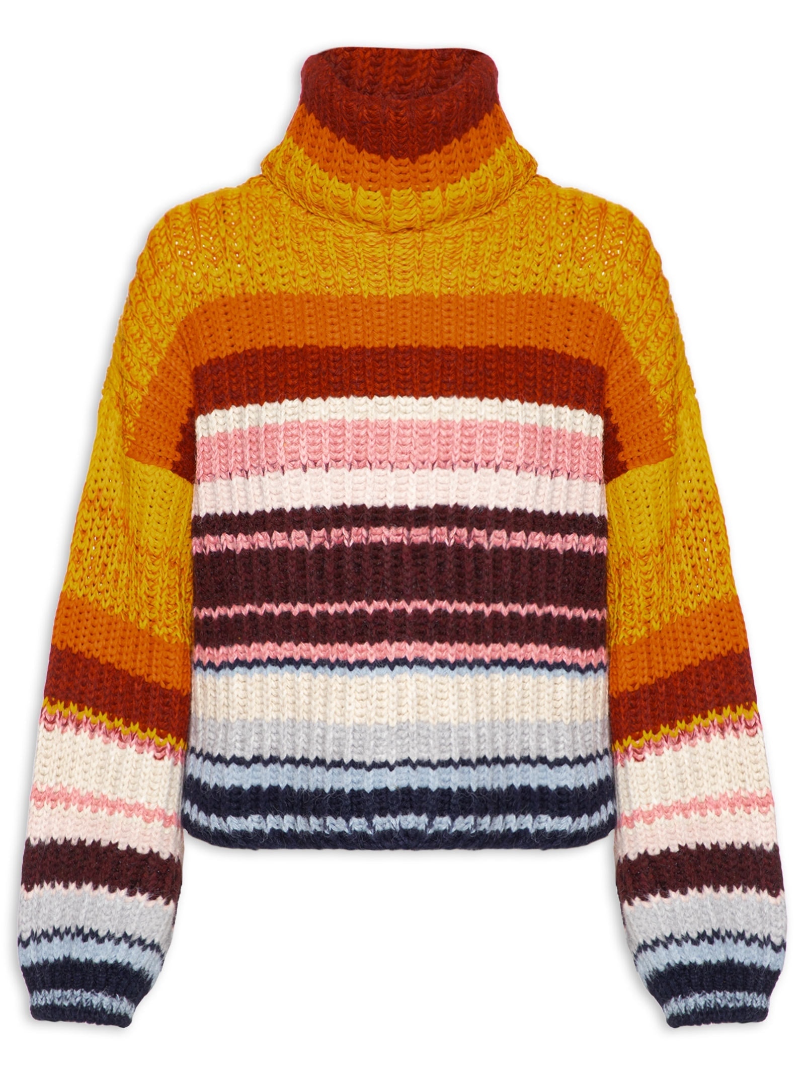 Blusão Feminino De Tricot Pull Listras Colors  Laranja Animale