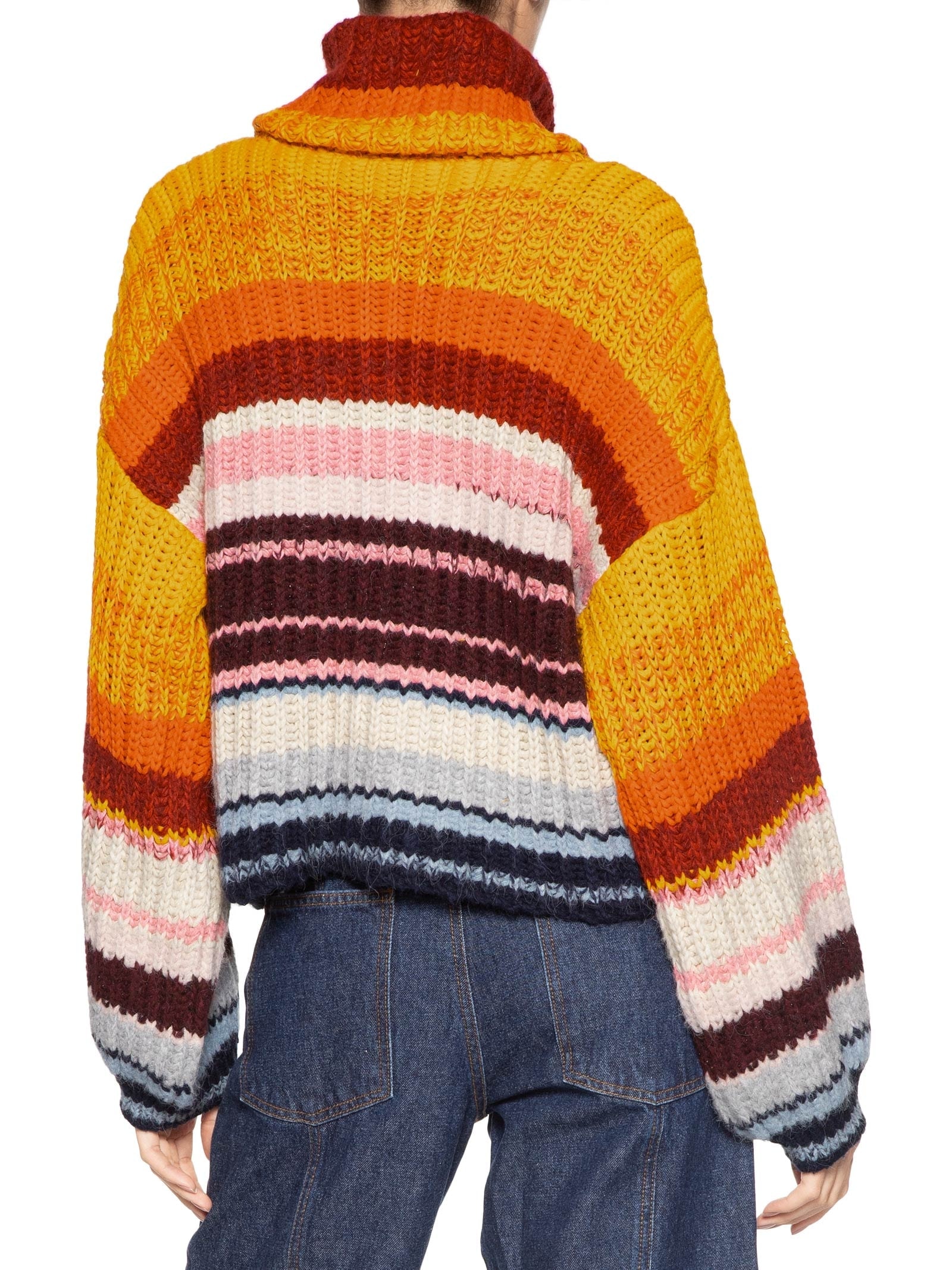 Blusão Feminino De Tricot Pull Listras Colors  Laranja Animale