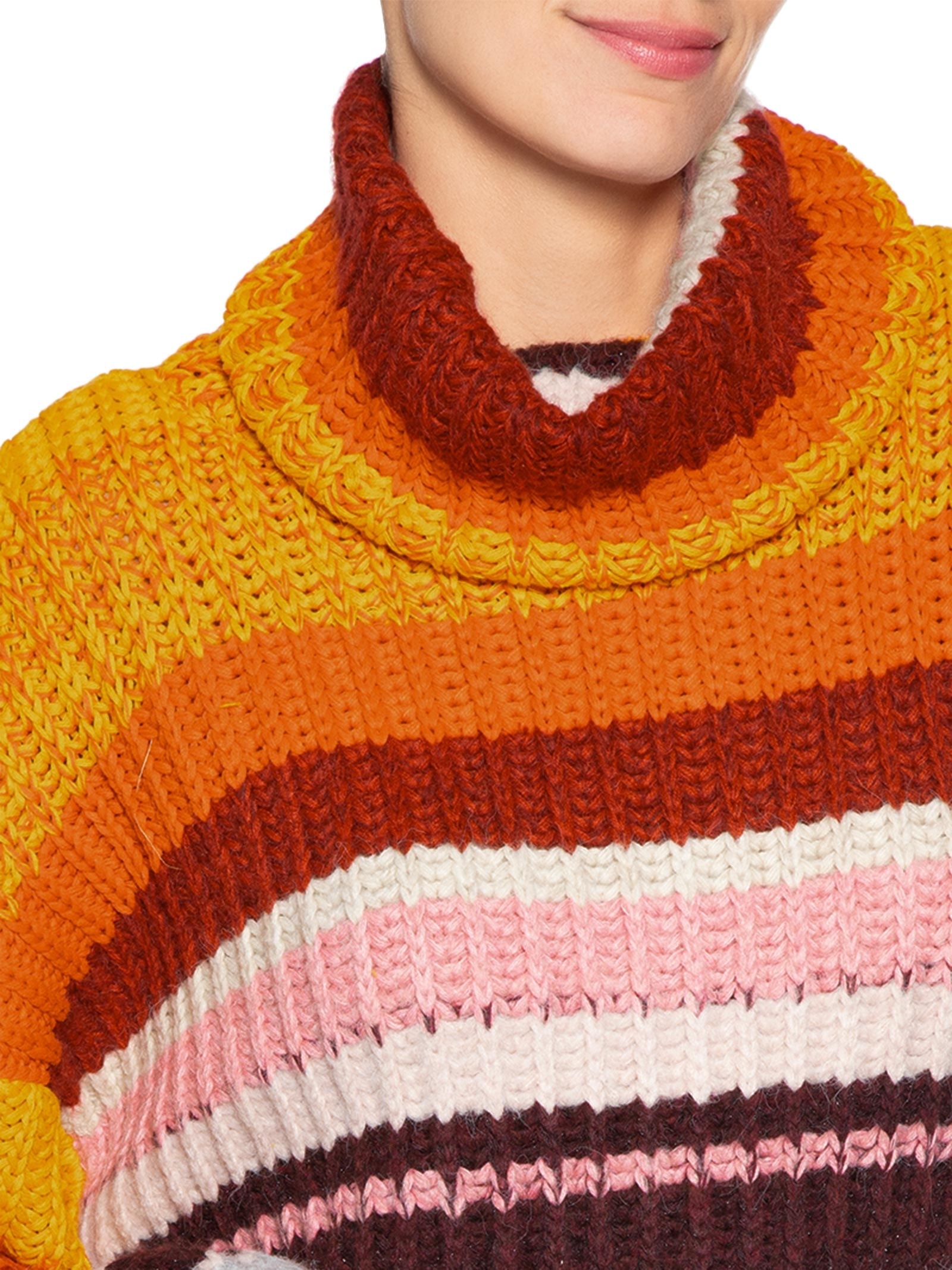 Blusão Feminino De Tricot Pull Listras Colors  Laranja Animale
