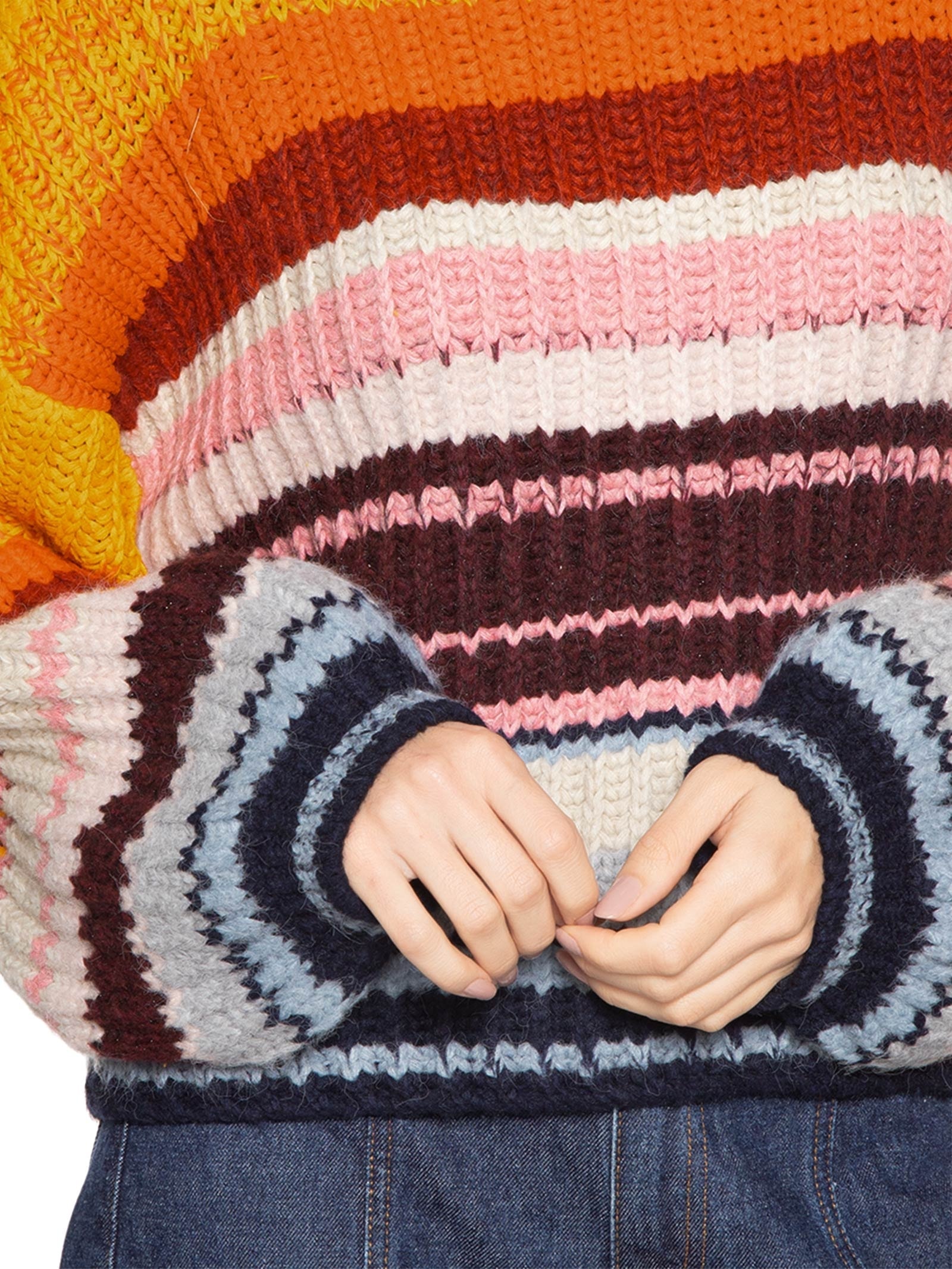 Blusão Feminino De Tricot Pull Listras Colors  Laranja Animale
