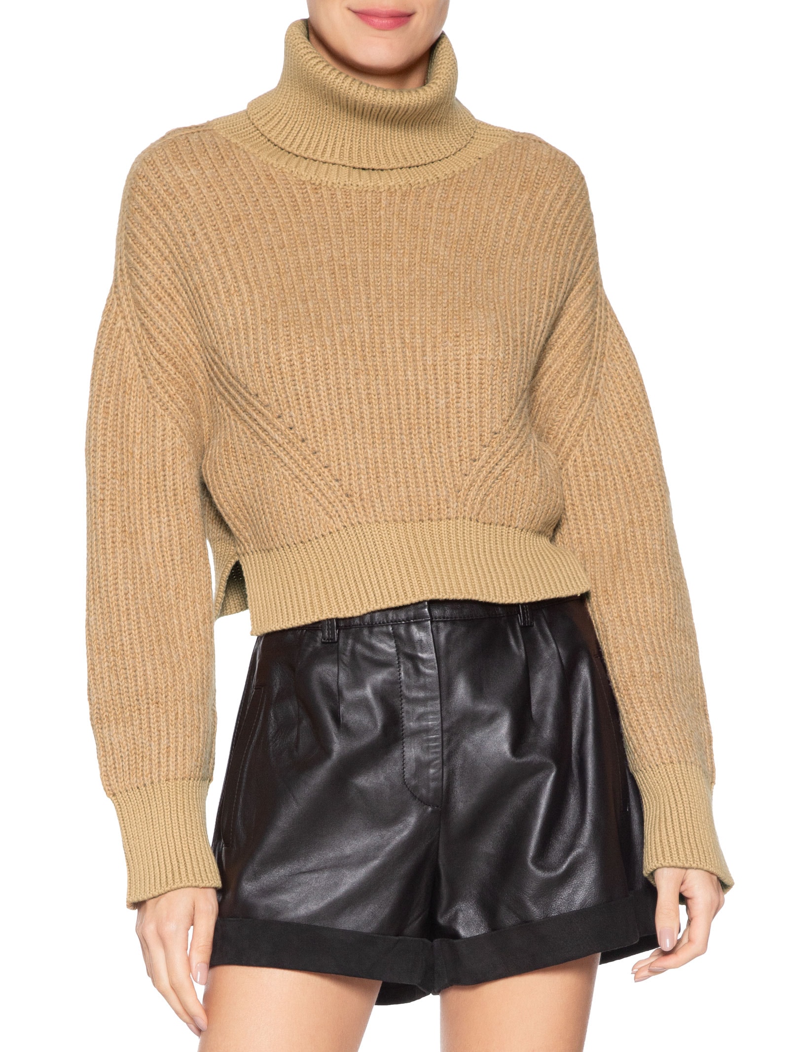 Blusão Feminino De Tricot Pull Mix Fio Com Maxi Gola Marrom Animale
