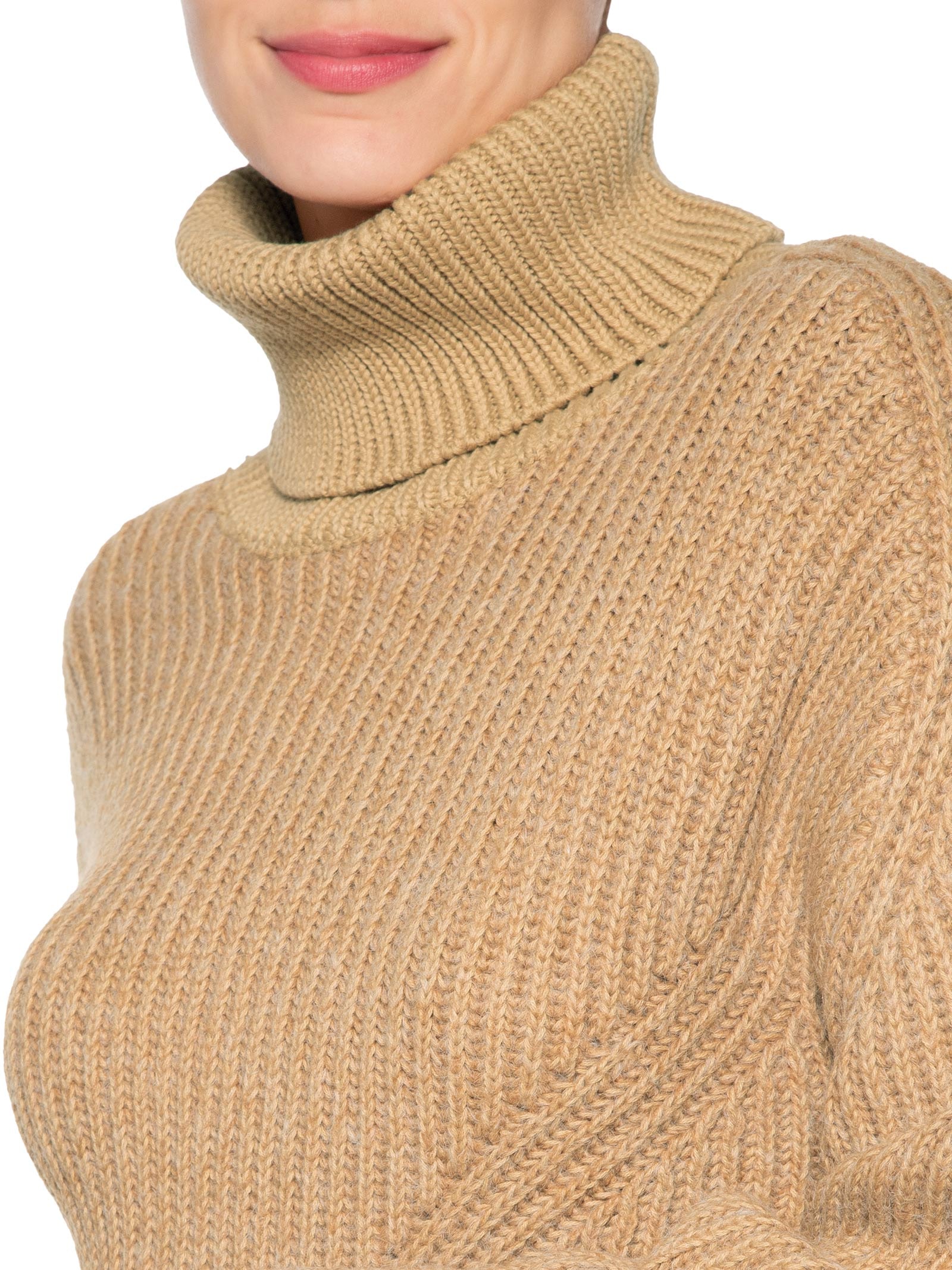 Blusão Feminino De Tricot Pull Mix Fio Com Maxi Gola Marrom Animale