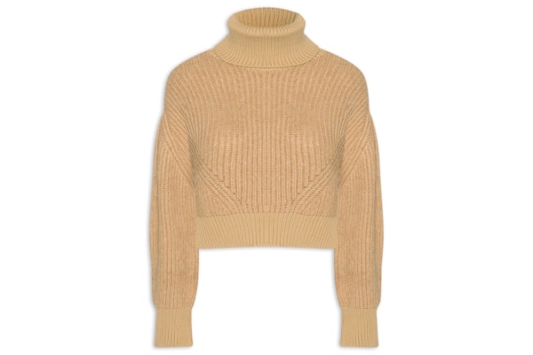 Blusão Feminino De Tricot Pull Mix Fio Com Maxi Gola - Marrom