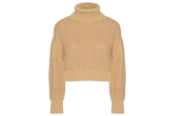 Blusão Feminino De Tricot Pull Mix Fio Com Maxi Gola - Marrom