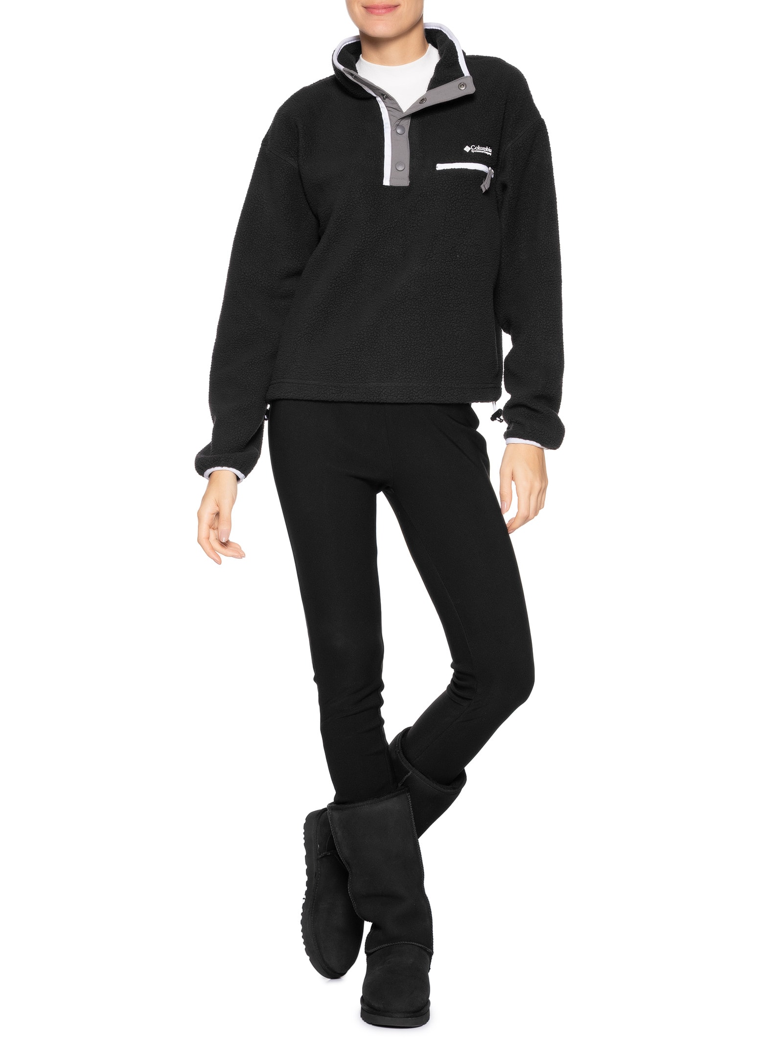 Blusão Feminino Helvetia II Cropped Half Snap Fle Preto Columbia