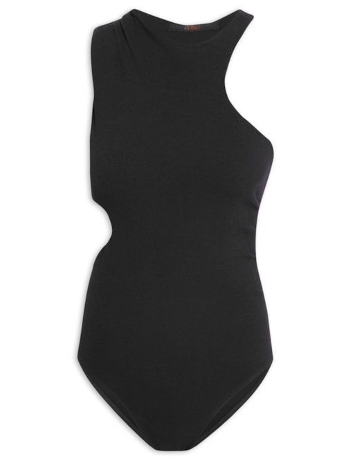 Body Assimétrico Com Abertura E Franzido – Preto