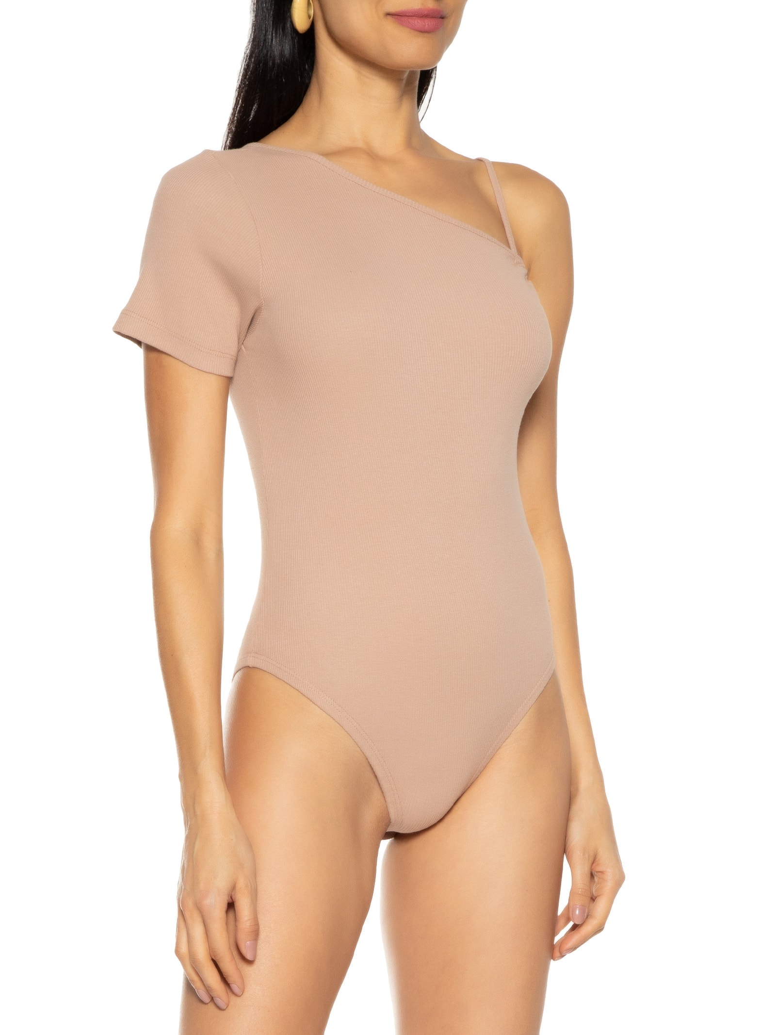 Body Assimétrico Detalhe Rolote Bege Basiq