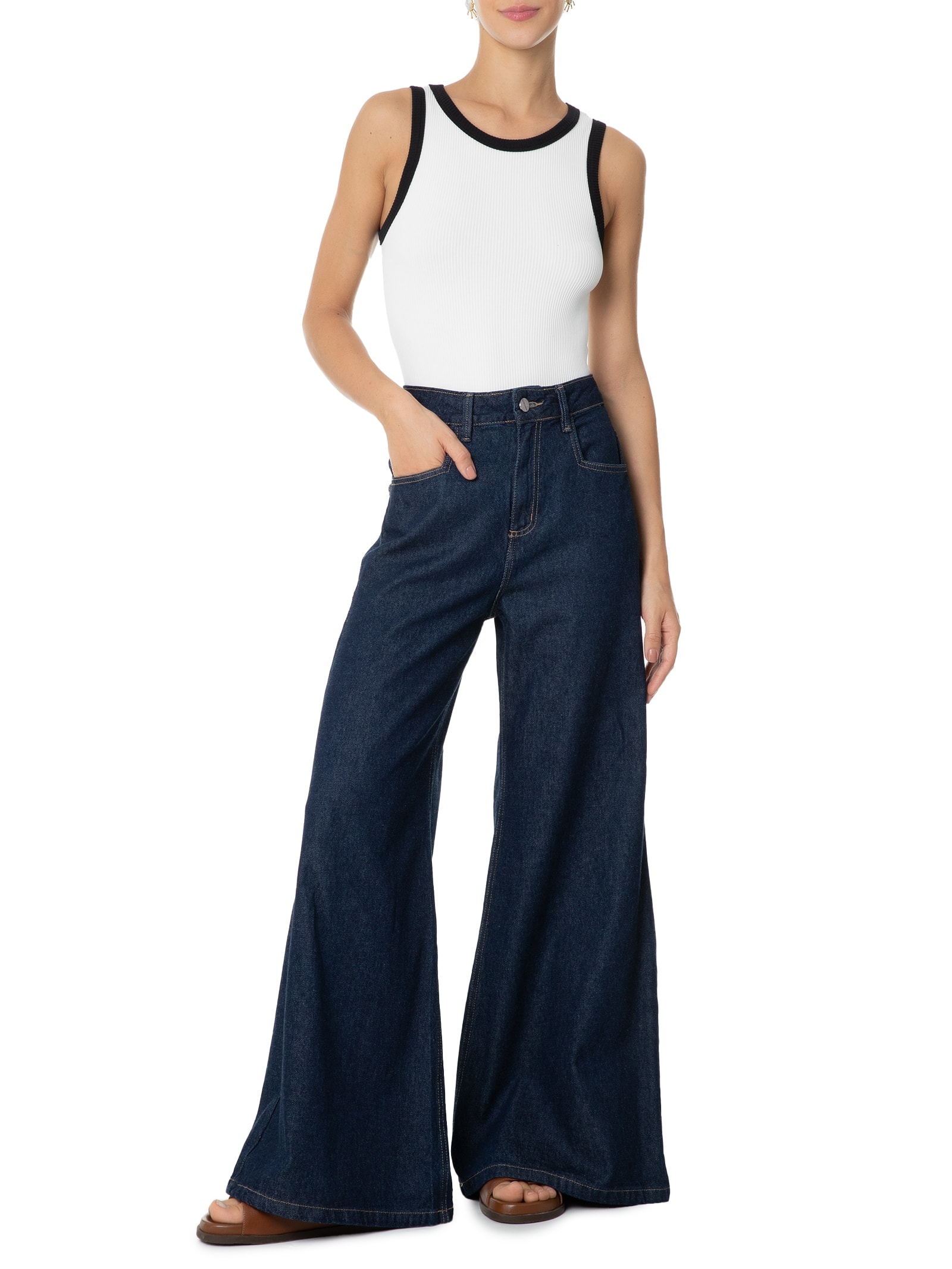 Body Bicolor Sem Manga Branco Basiq