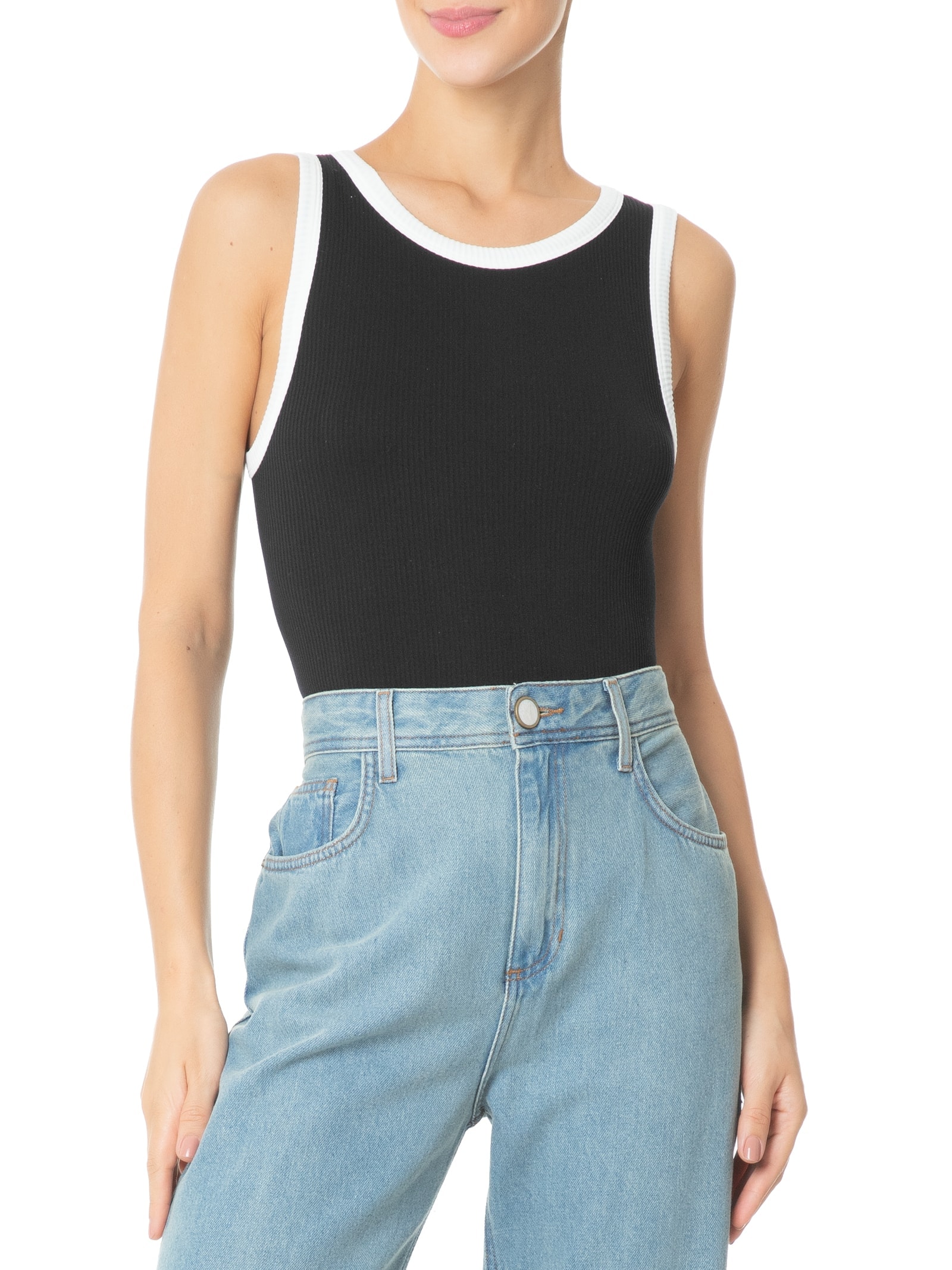 Body Bicolor Sem Manga Preto Basiq