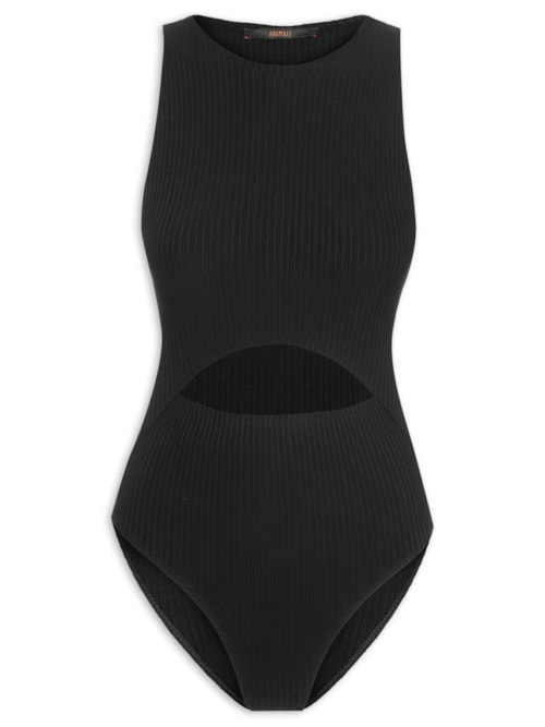 Body Canelado Com Abertura – Preto