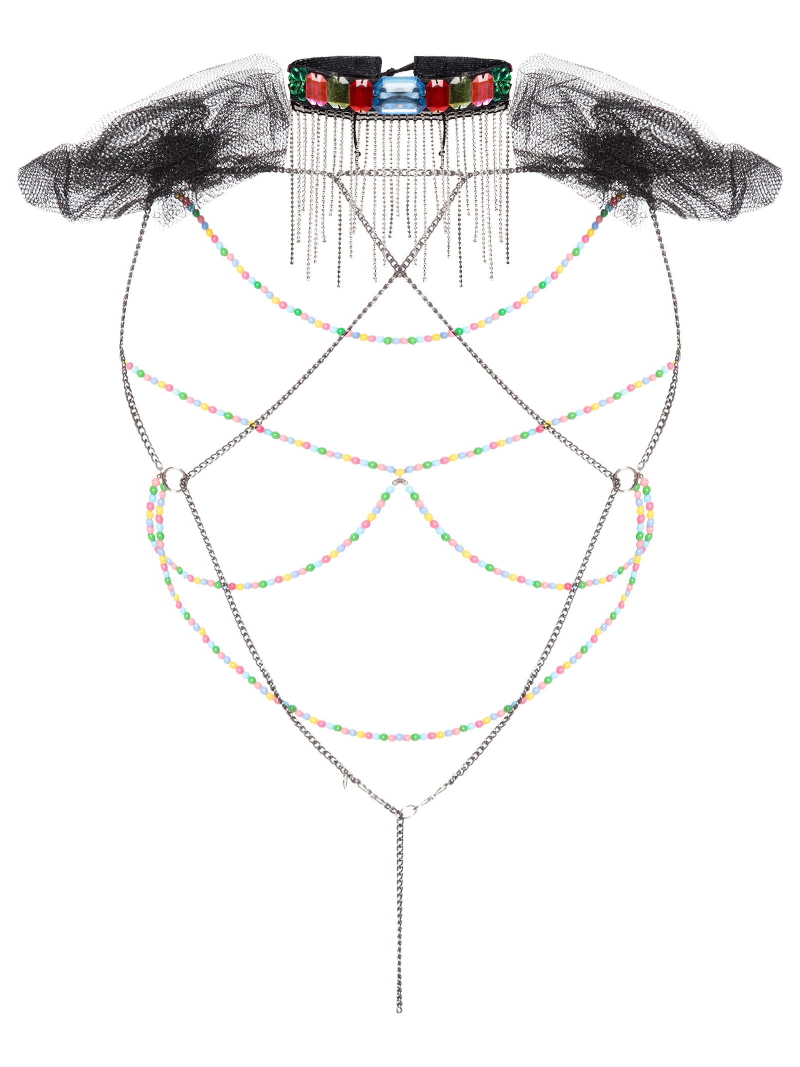 Body Chain Feminino Elke Pompom E Pedraria Bege Carnavália