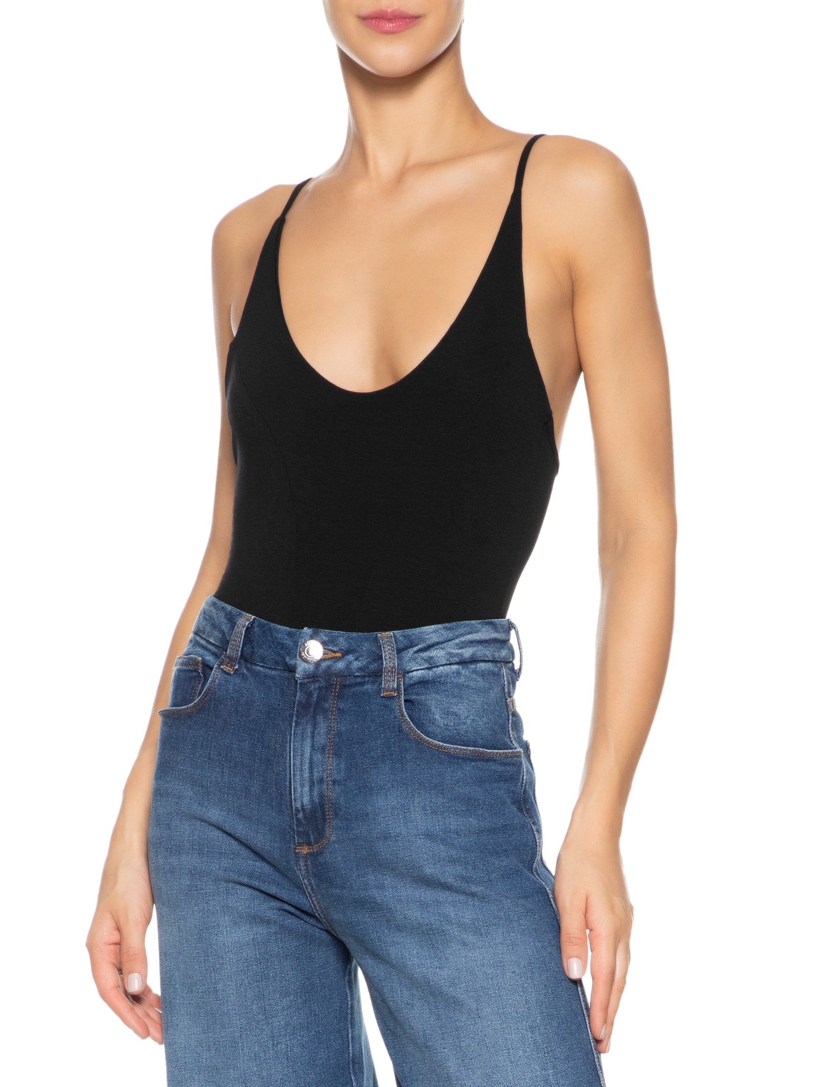 Body Com Recortes Centrais Preto Basiq