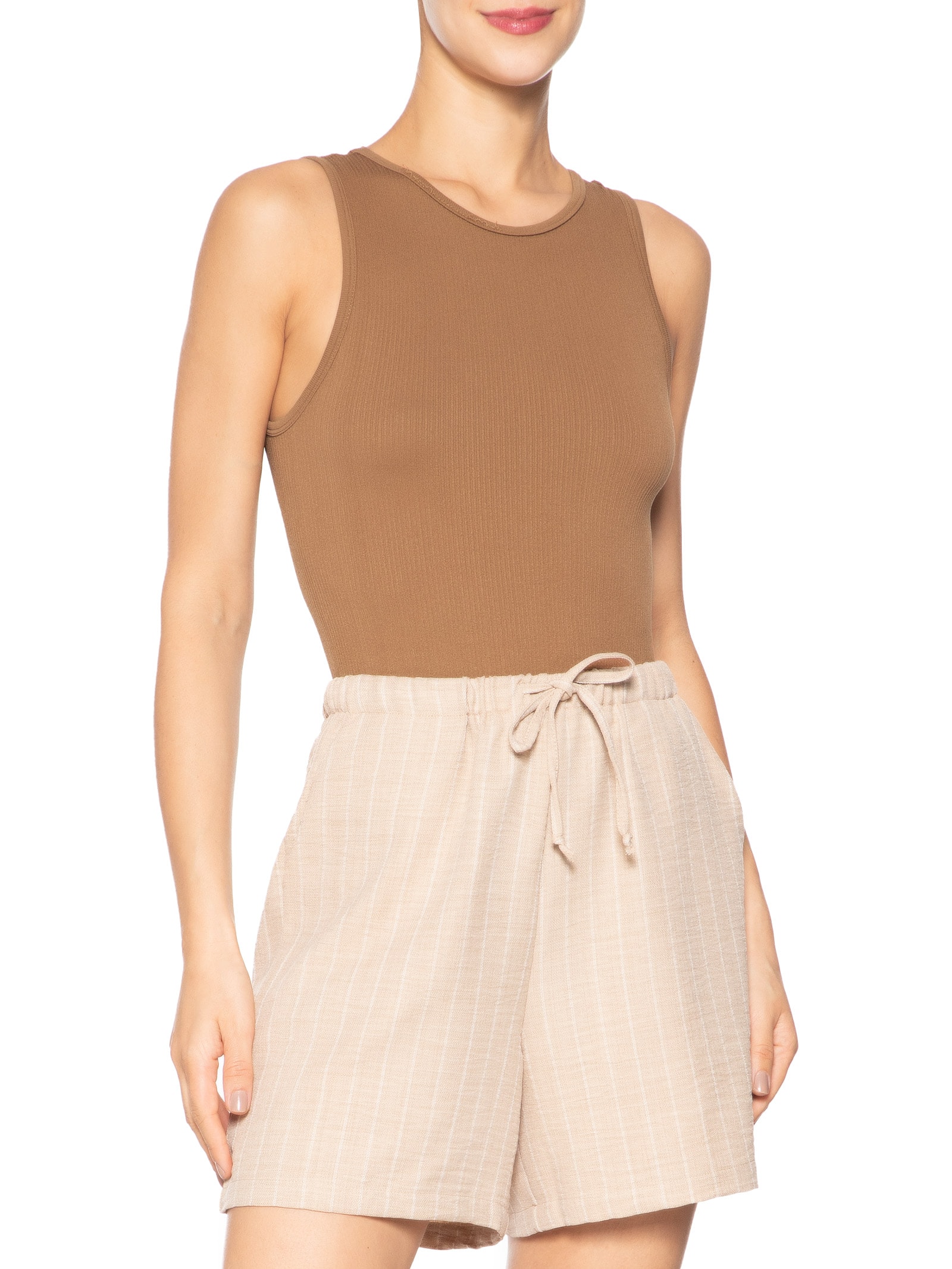 Body Comfy Sem Costura Decote Careca Marrom Basiq