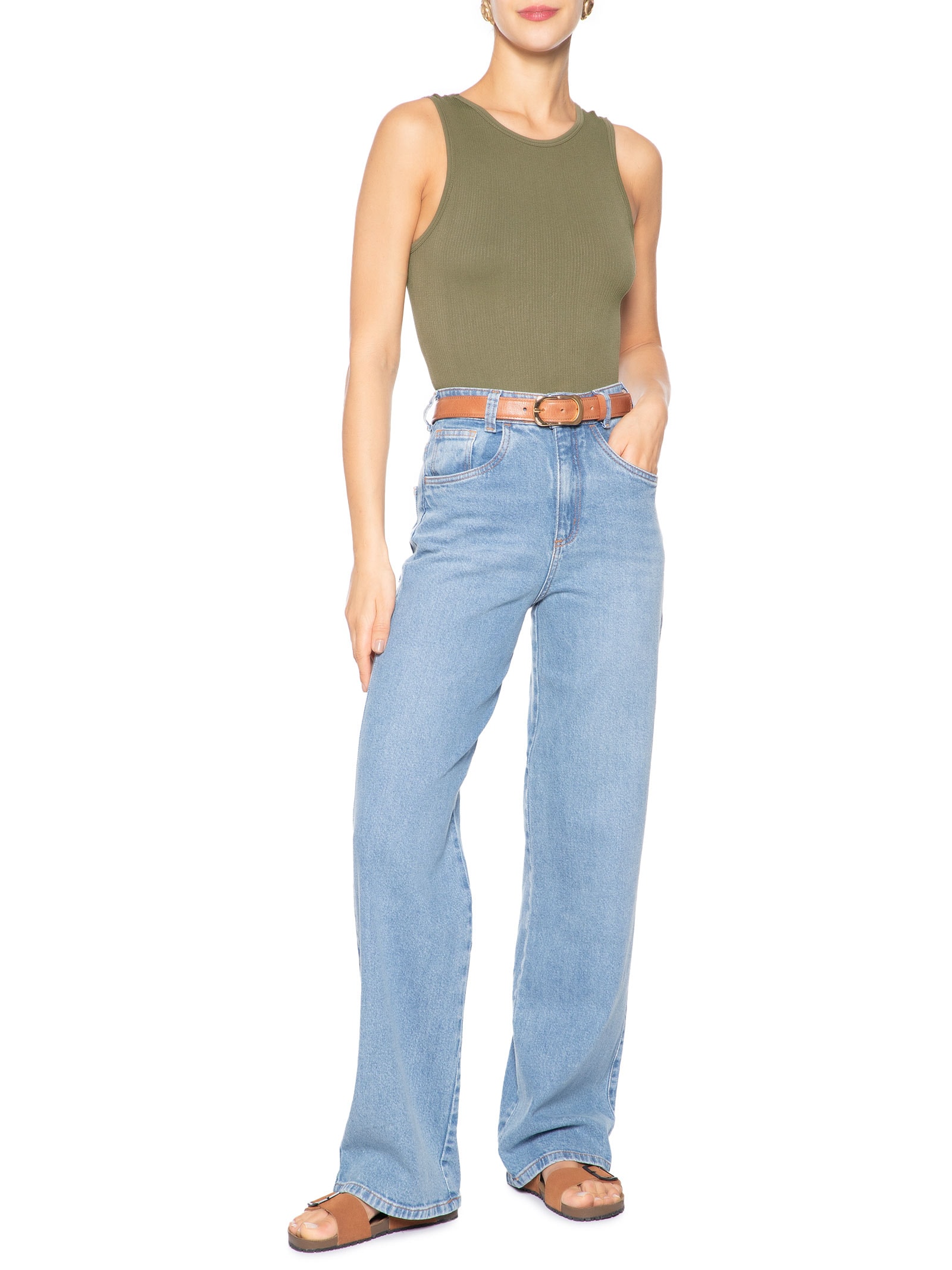 Body Comfy Sem Costura Decote Careca Verde Basiq