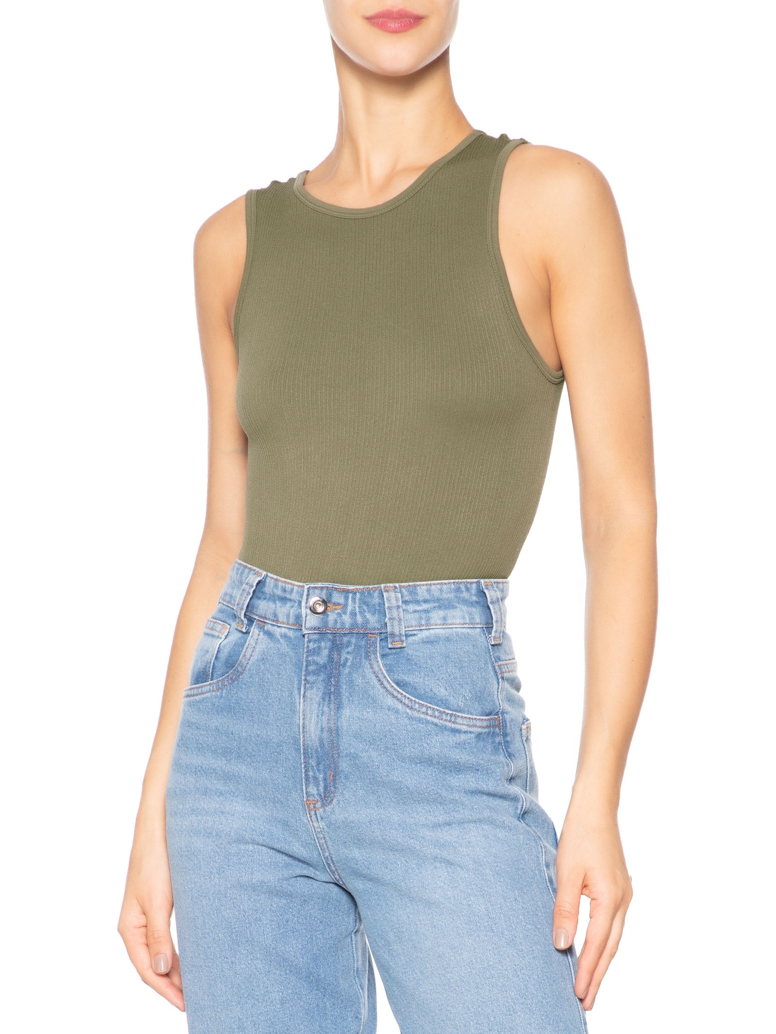 Body Comfy Sem Costura Decote Careca Verde Basiq