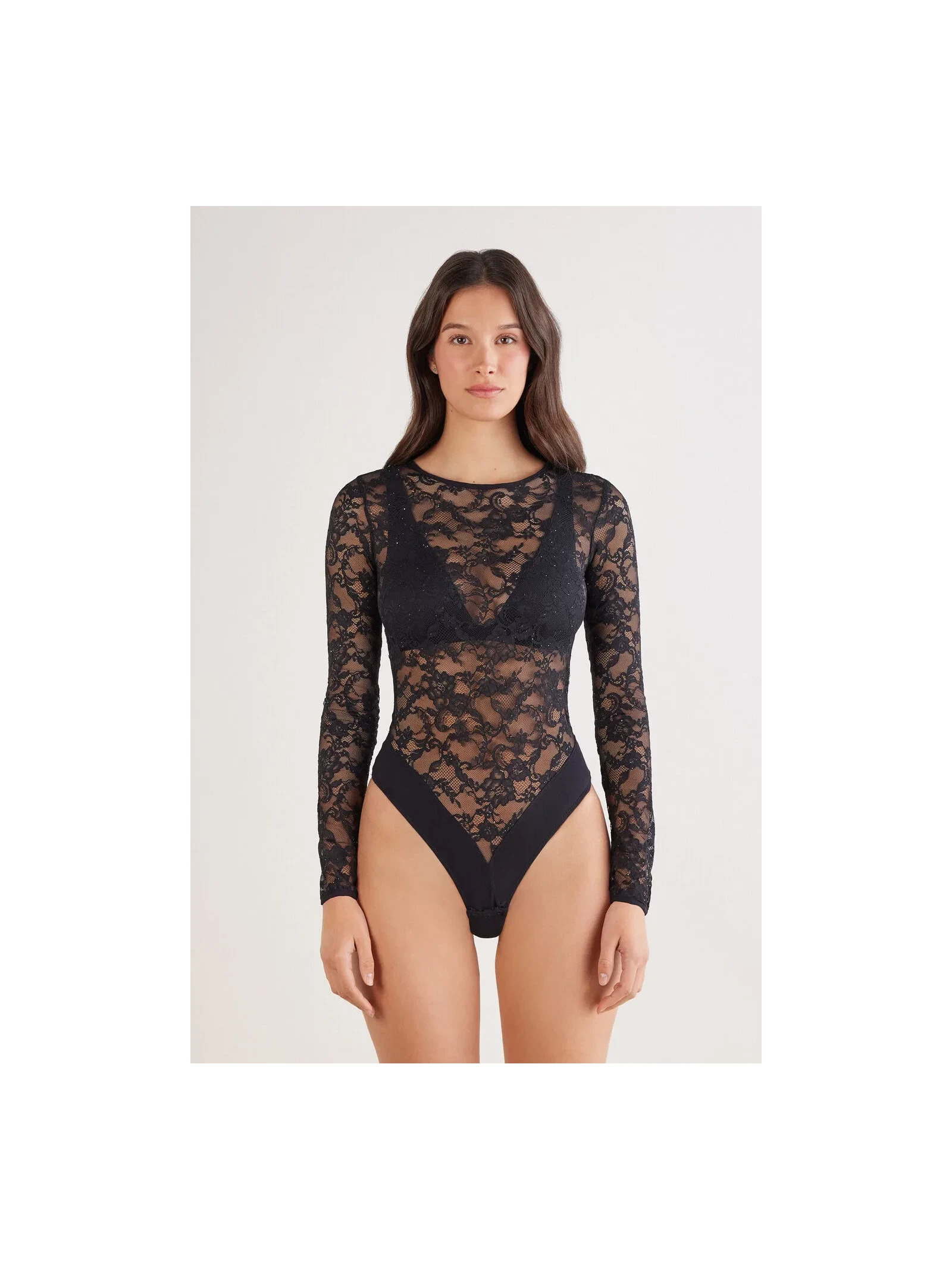 Body De Manga Comprida Em Renda Glimmer Of Pleasure Preto Intimissimi